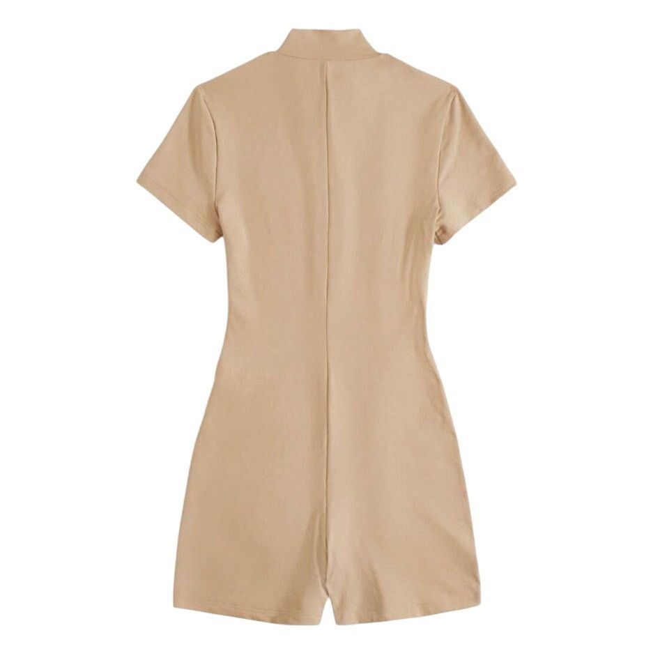 Shein Letter Patched Zip Up Unitard Romper in Beige, Size XS Size 25" / US 0 / IT 36 - 2 Thumbnail