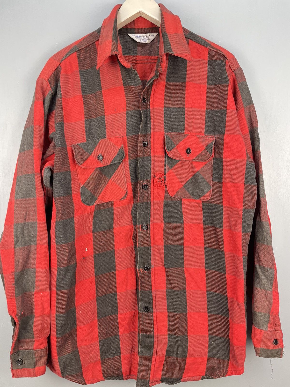 FiveBrother Vintage 80s Five Brother distressed flannel shirt Size US L / EU 52-54 / 3 - 3 Thumbnail