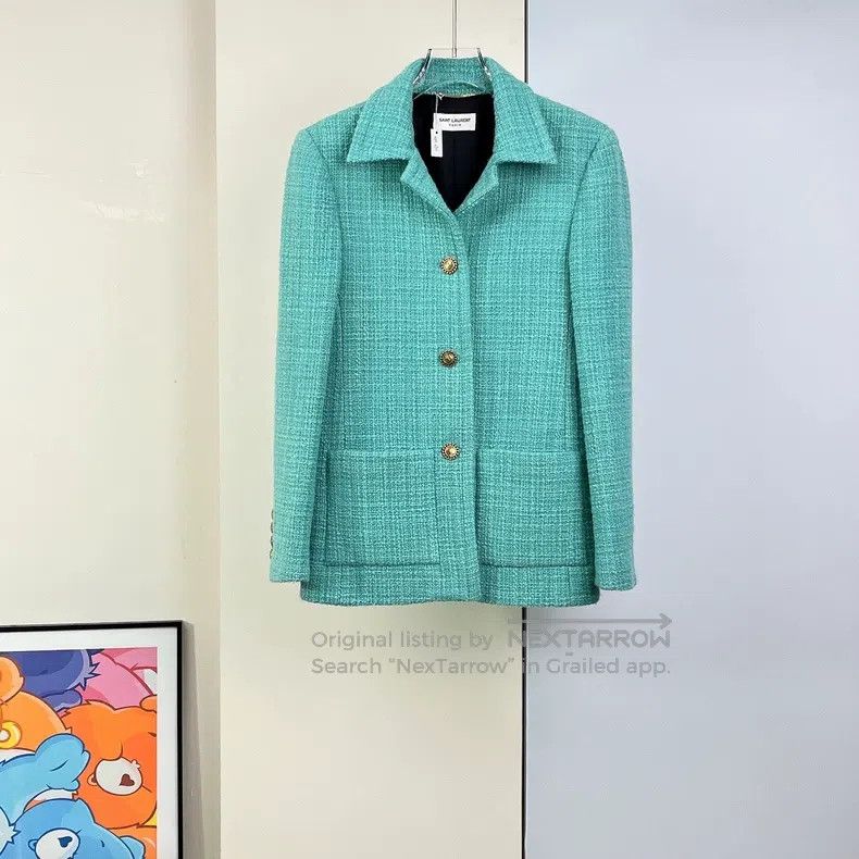 Saint Laurent Paris Saint Laurent Paris Blue Wool Tweed Jacket Size S / US 4 / IT 40 - 2 Thumbnail