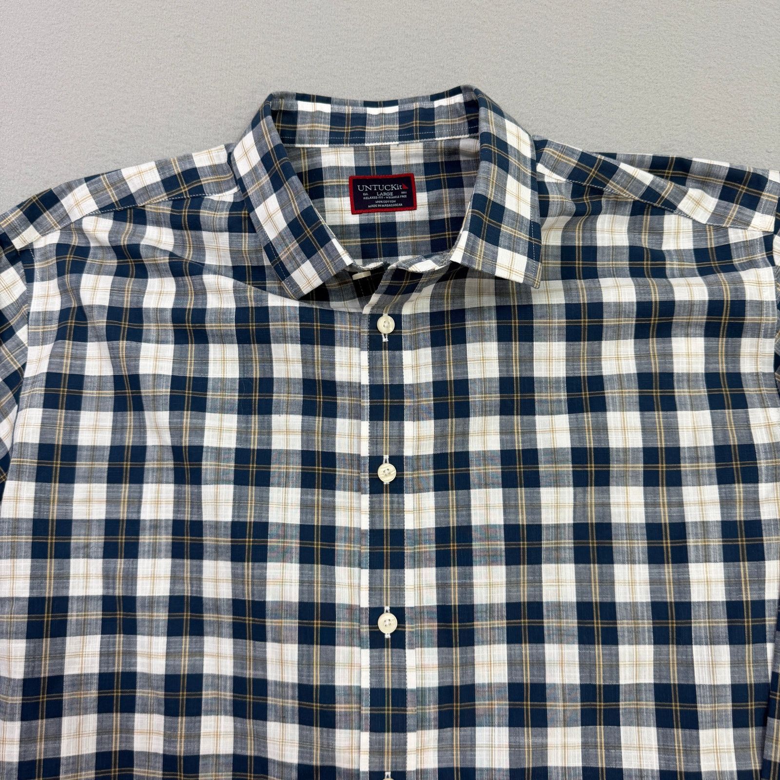 UNTUCKit Untuckit Shirt Large Blue Plaid Check Button Up Long Sleeve Size US L / EU 52-54 / 3 - 2 Thumbnail