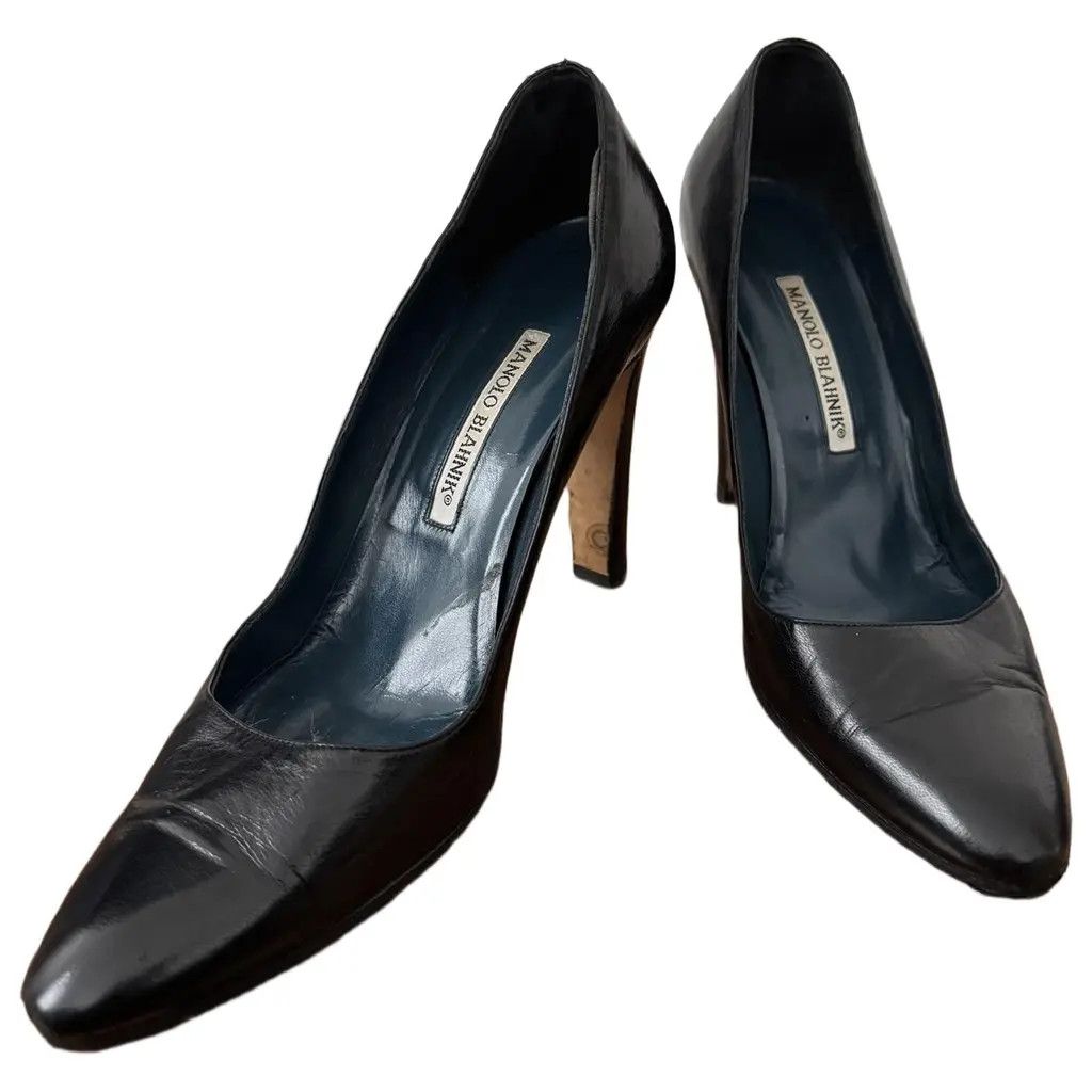 Manolo Blahnik Manolo Blahnik Black Leather Heels Size US 8.5 / IT 38.5 - 1 Thumbnail