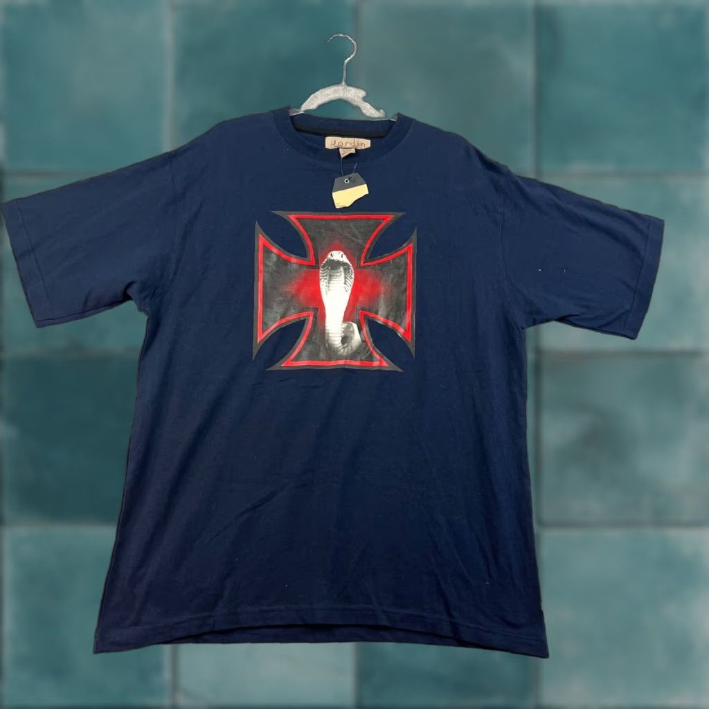 Vintage VINTAGE American Vintage T-shirt Men XL Blue Graphic Jordin Deadstock Skater Cobra Iron Cross Mallgoth Y2K Size US XL / EU 56 / 4 - 1 Thumbnail