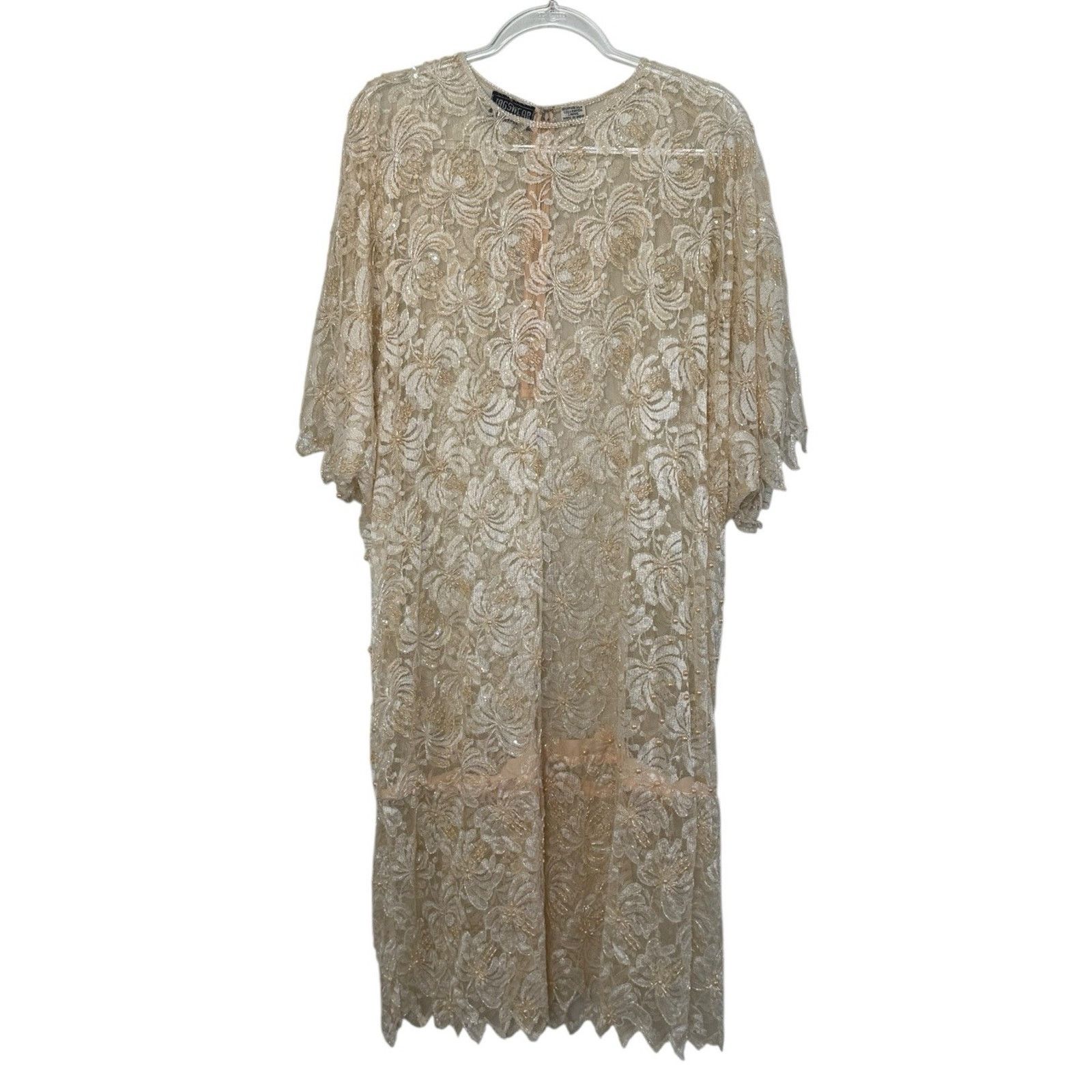 Other JAGSWEAR Vintage 100% Silk Shear Beaded 40s Flapper Dress 3X Size 3XL / US 20-22 - 2 Thumbnail