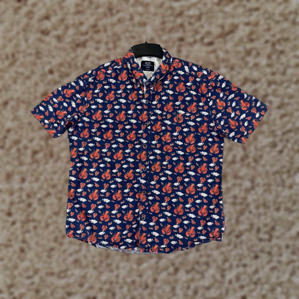 Vintage Sunrise Kingdom Shirt Mens Large Blue Red Lobster Hawaiian Cotton Button-Up Size US L / EU 52-54 / 3 - 1 Thumbnail