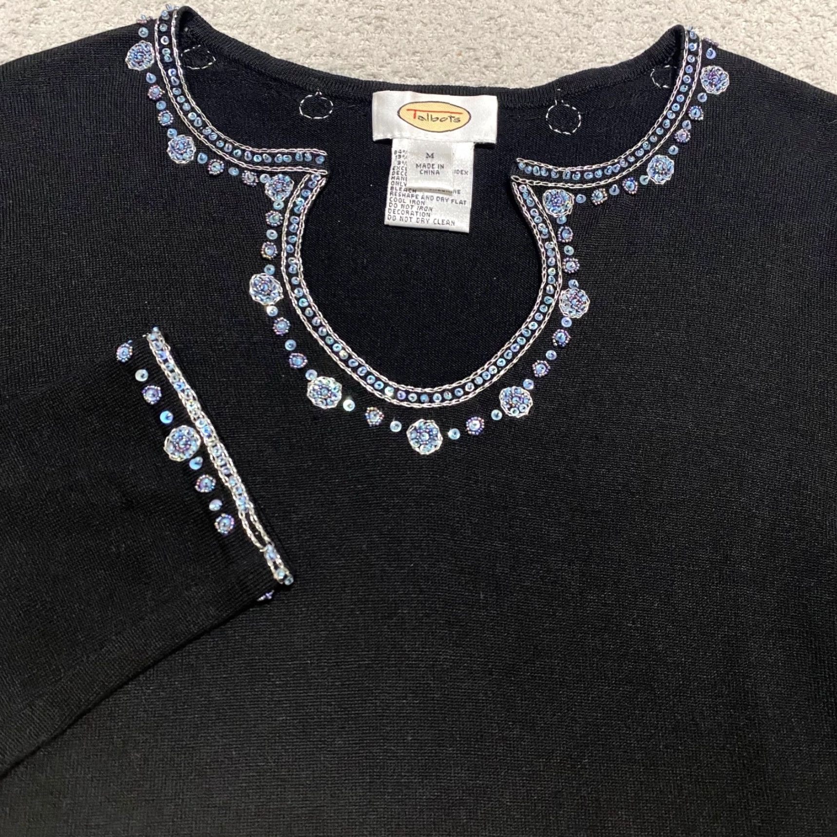 Talbots Talbots Shirt Womens Medium Black Round Neck Embroidered Silk Blend Long Sleeve Blouse Size M / US 6-8 / IT 42-44 - 5 Thumbnail