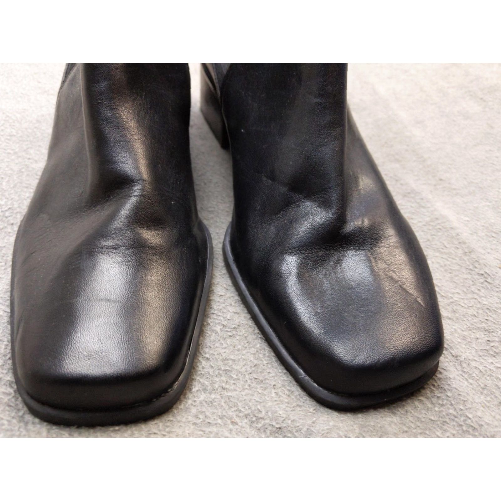 Vintage Connie Boots Womens 7M Black Leather Ankle Chelsea Square Toe Block Heel (Chelsea) Shoes Mens? Size US 5 / IT 35 - 3 Thumbnail