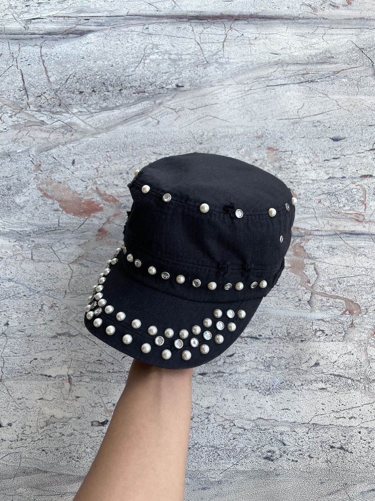 If Six Was Nine Goth Punk Egoist Crazy Pearl Studded Patrol Cadet Hat Size ONE SIZE - 1 Thumbnail