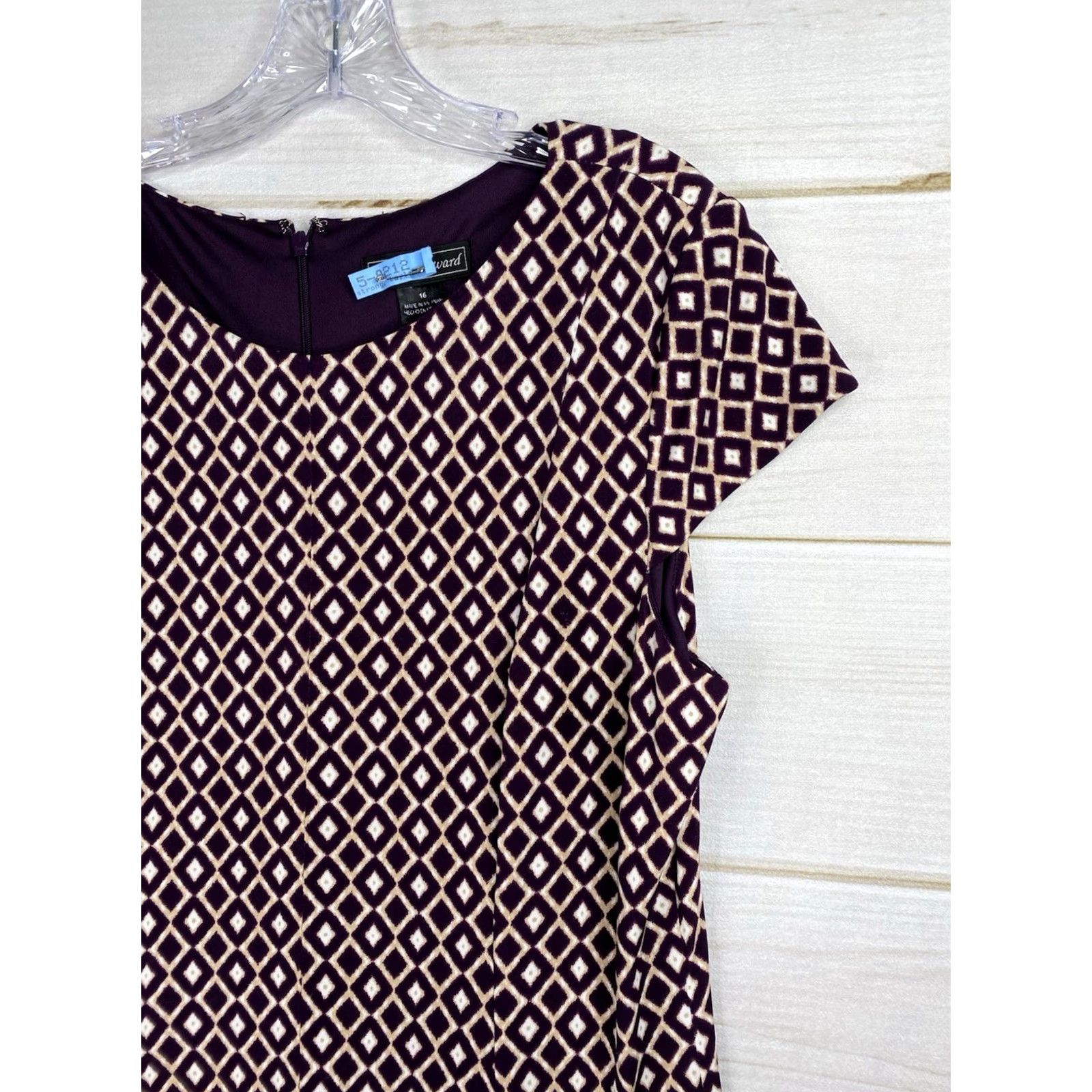 Vintage Jessica Howard Dress 16 Purple Geometric Print Stretch Knit Midi Cap Sleeve Zip Dress Size XXL / US 16-18 / IT 52-54 - 2 Thumbnail