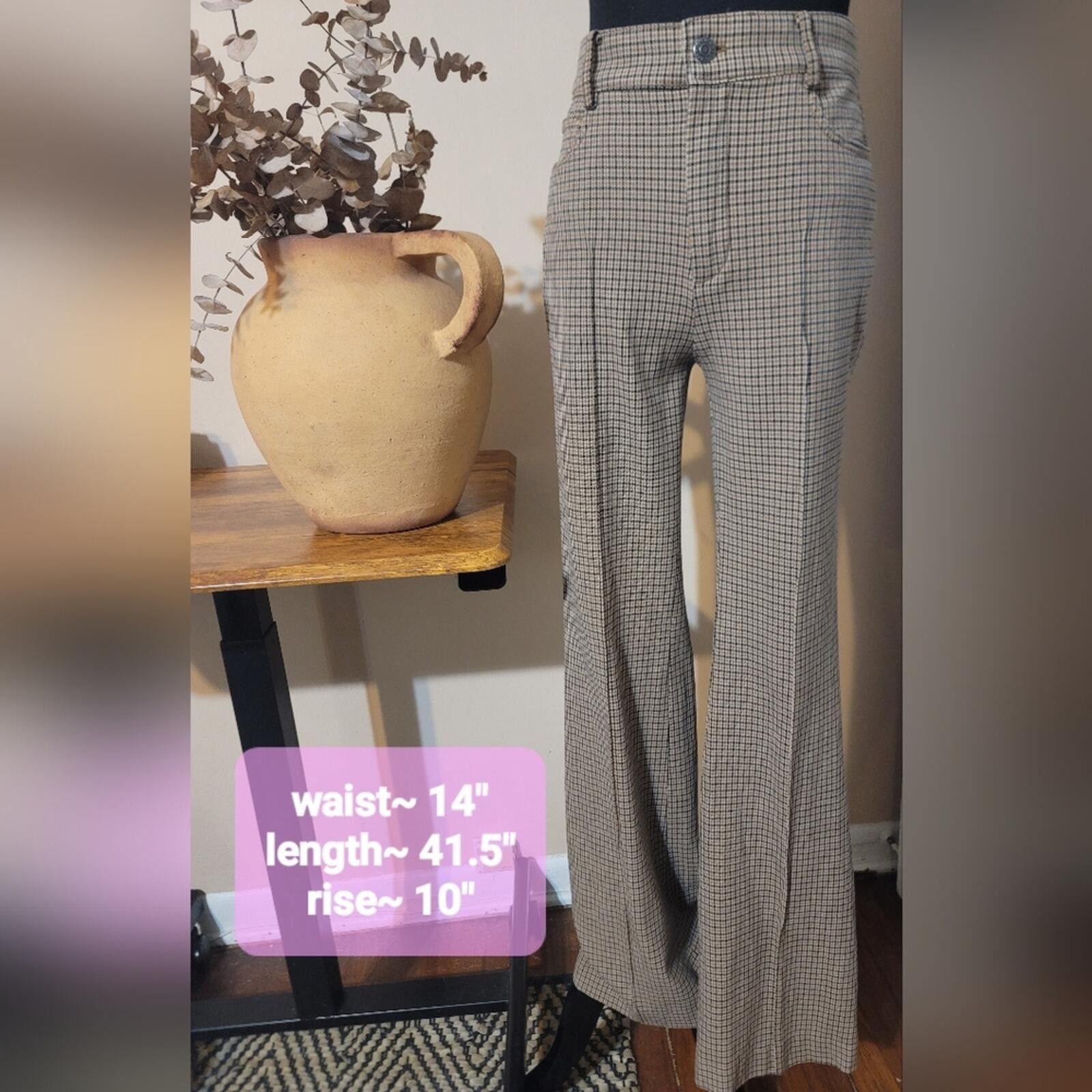 Other LOFT Women Tan Checkered Wide Leg Pant Houndstooth Sz 2 Tall Size 26" / US 2 / IT 38 - 1 Thumbnail