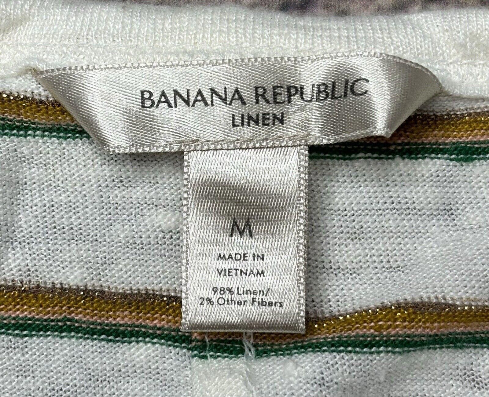 Banana Republic Banana Republic Linen Top Womens Medium Striped Short Sleeve Size M / US 6-8 / IT 42-44 - 2 Thumbnail