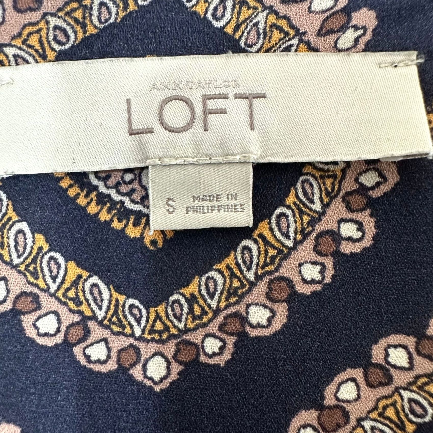 Loft LOFT Womens Navy Blue Medallion Print Long Sleeve Blouse Mustard Size Small Size S / US 4 / IT 40 - 2 Thumbnail