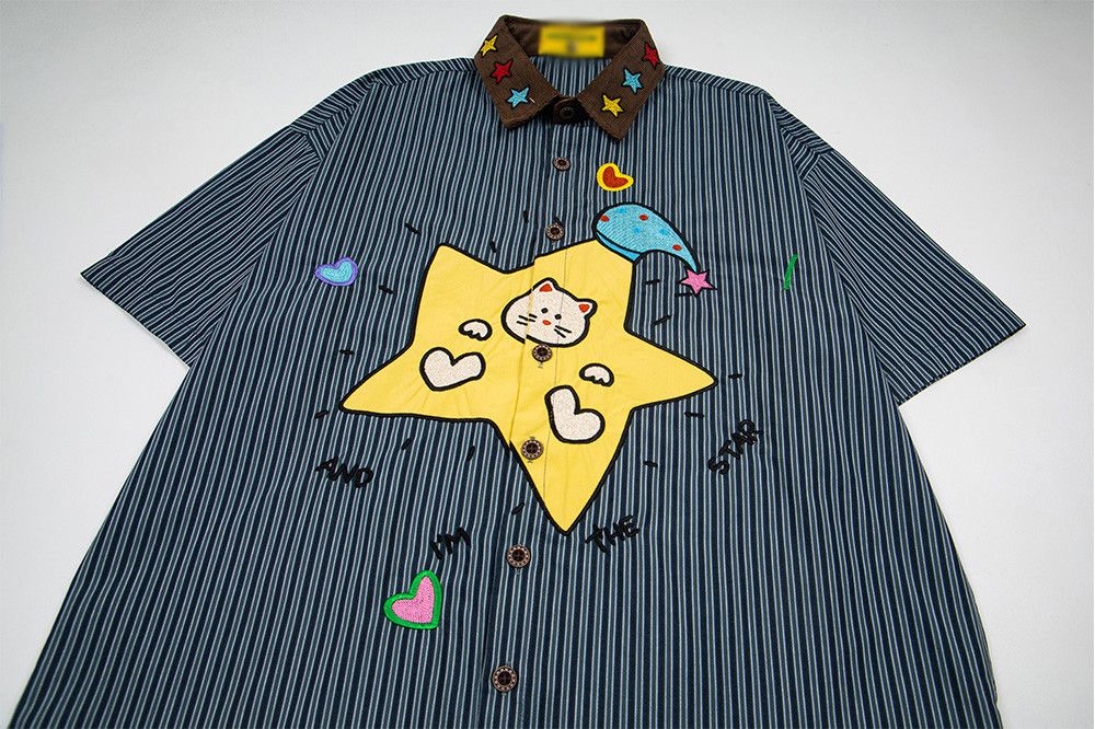 Japanese Brand Men's hip-hop star embroidered striped short-sleeved shirt Size US M / EU 48-50 / 2 - 5 Thumbnail