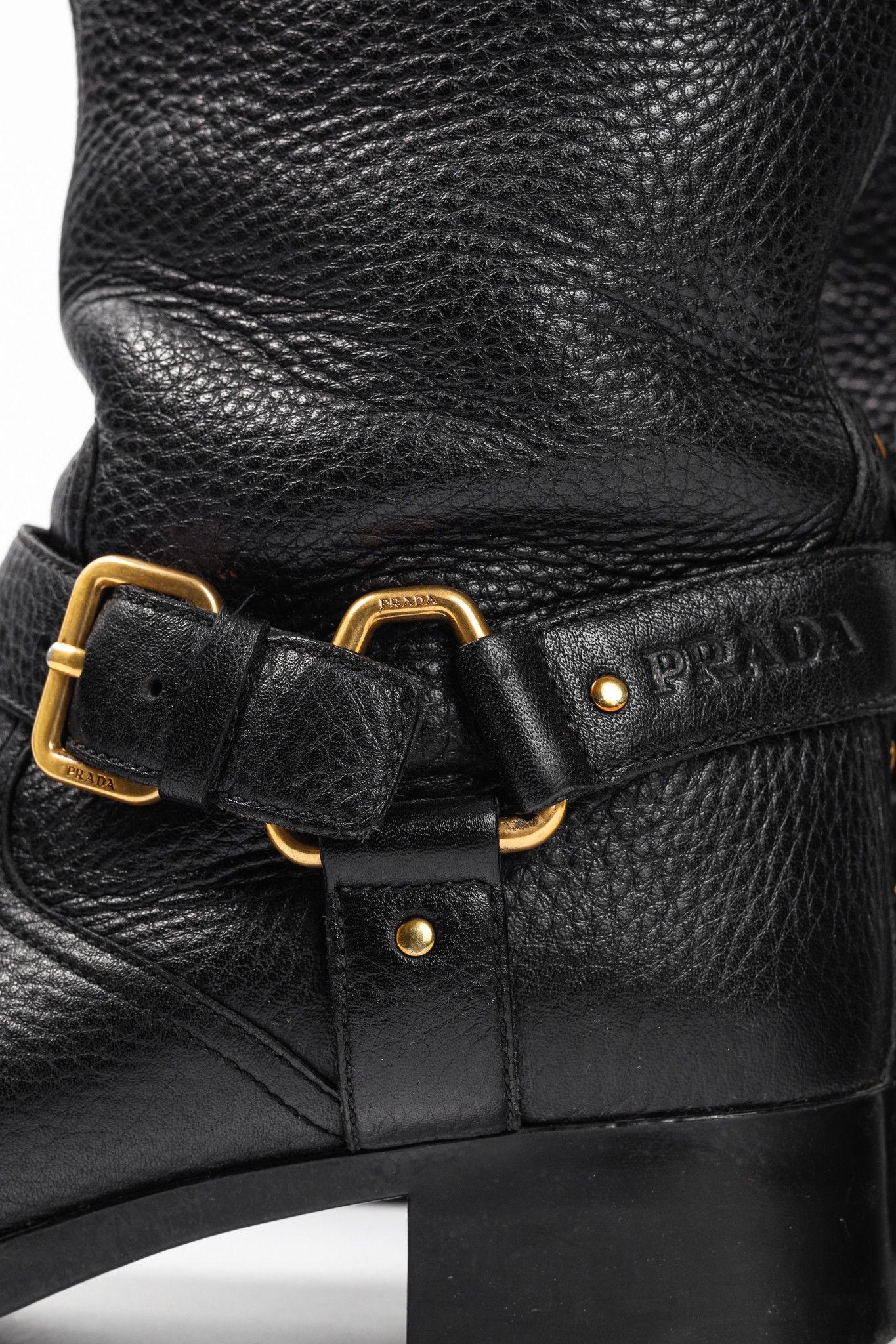 Prada Prada Sport Black Pebbled Leather Harness Biker Boots Size US 9.5 / IT 39.5 - 8 Thumbnail