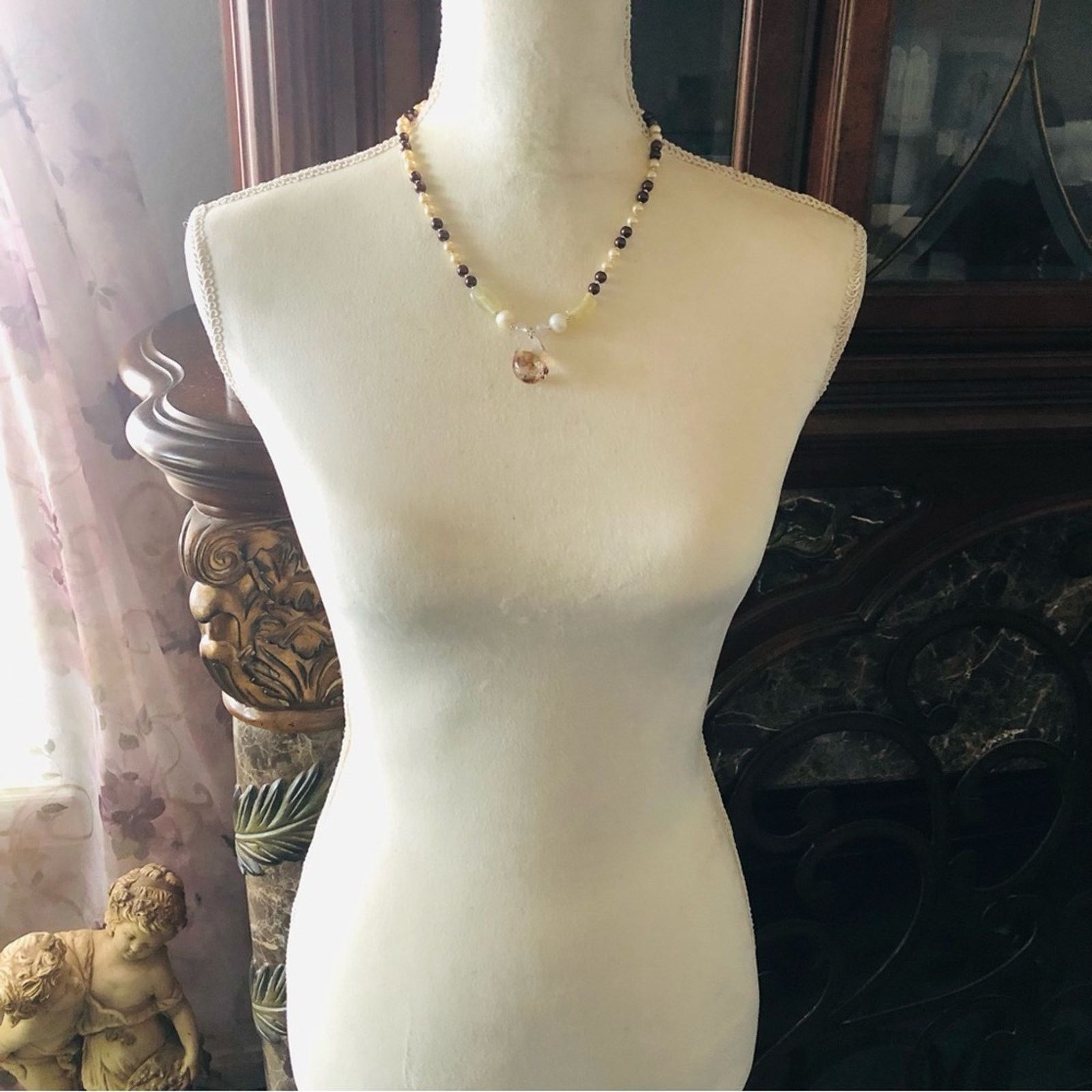 Handmade Handcrafted repurpose genuine ghost quartz Pearl necklace Size ONE SIZE - 7 Thumbnail