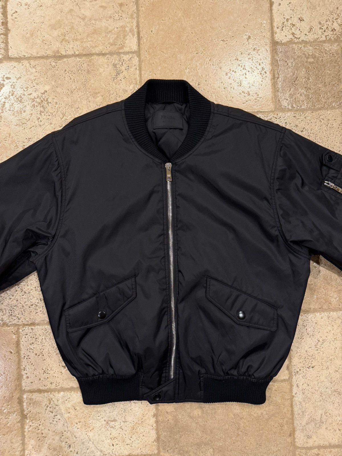 Prada Prada Re-Nylon Triangle Logo Black Bomber Jacket Size US M / EU 48-50 / 2 - 8 Thumbnail