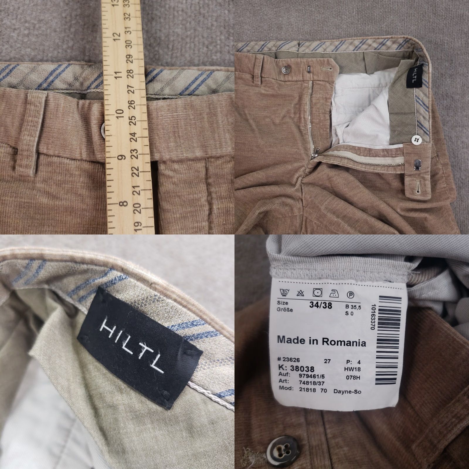 Vintage Hiltl Mens Corduroy Pants Brown 34x26 Extra Large XL Stretch Straight Casual Flat Front Size US 34 / EU 50 - 8 Thumbnail