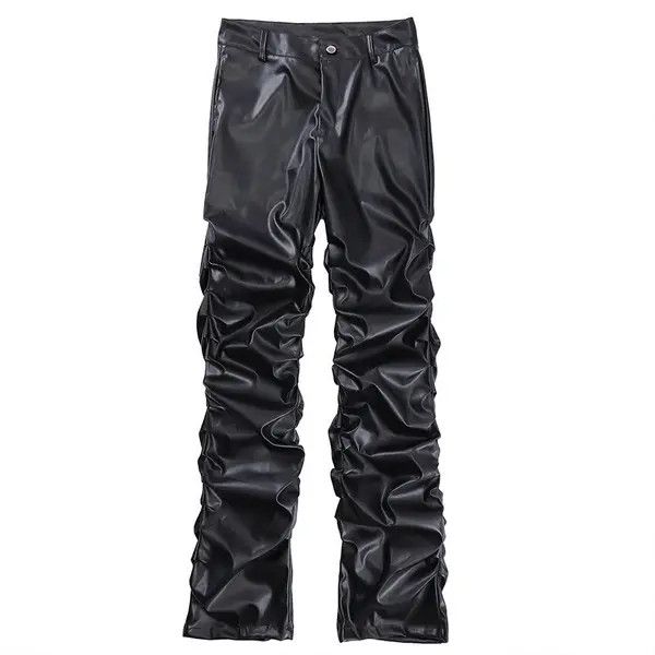 VIBE Loose Ruched Casual Pu Leather Pants Streetwear Punk Rock Size US 32 / EU 48 - 5 Thumbnail
