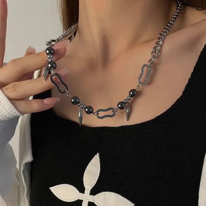 Jewelry Titanium Steel Rivets Cuban Chain Necklace Size ONE SIZE - 2 Thumbnail