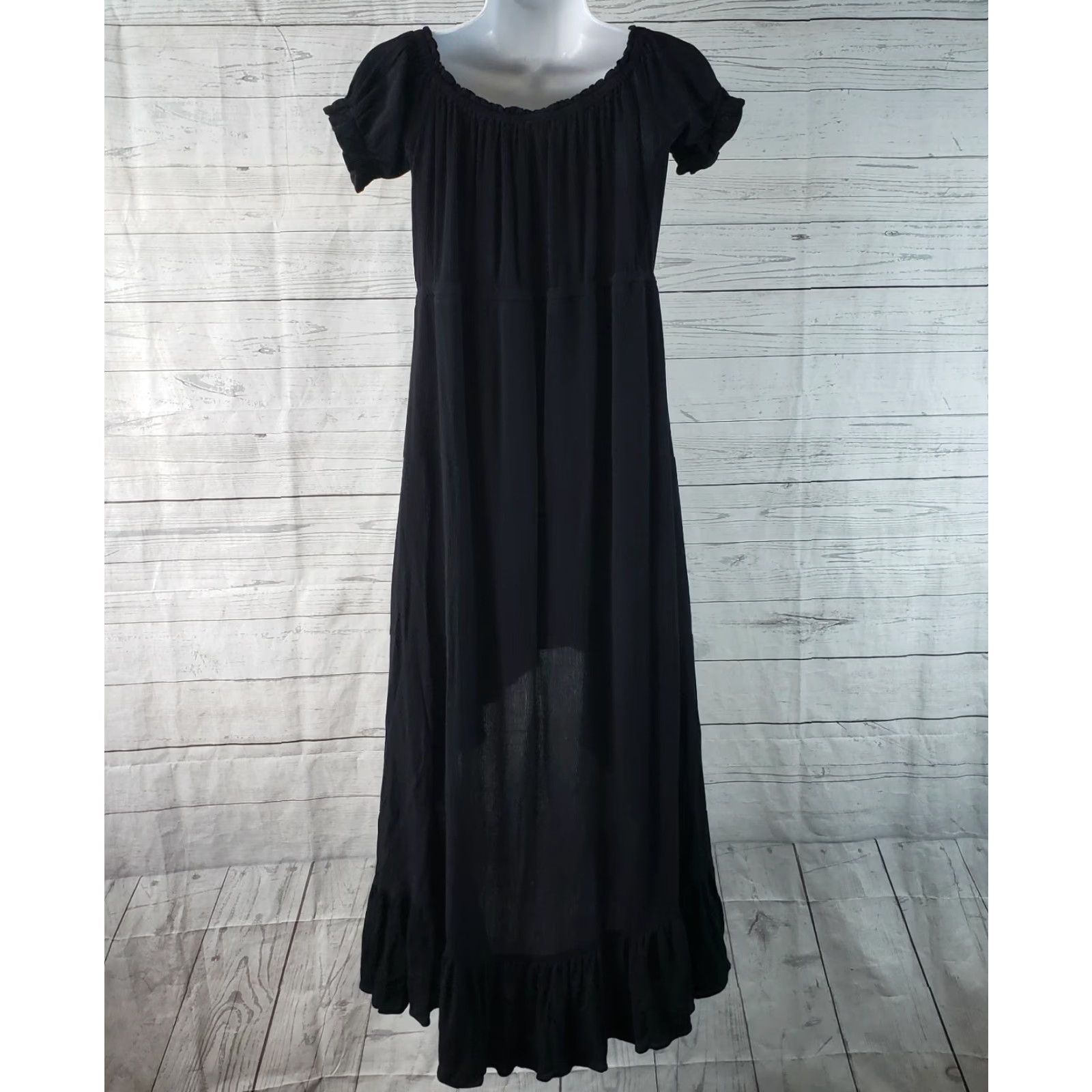 Vintage Vici Womens Dress High-Low Button Front Sz Small Black Short Sleeve Rayon Size 28" / US 6 / IT 42 - 3 Thumbnail