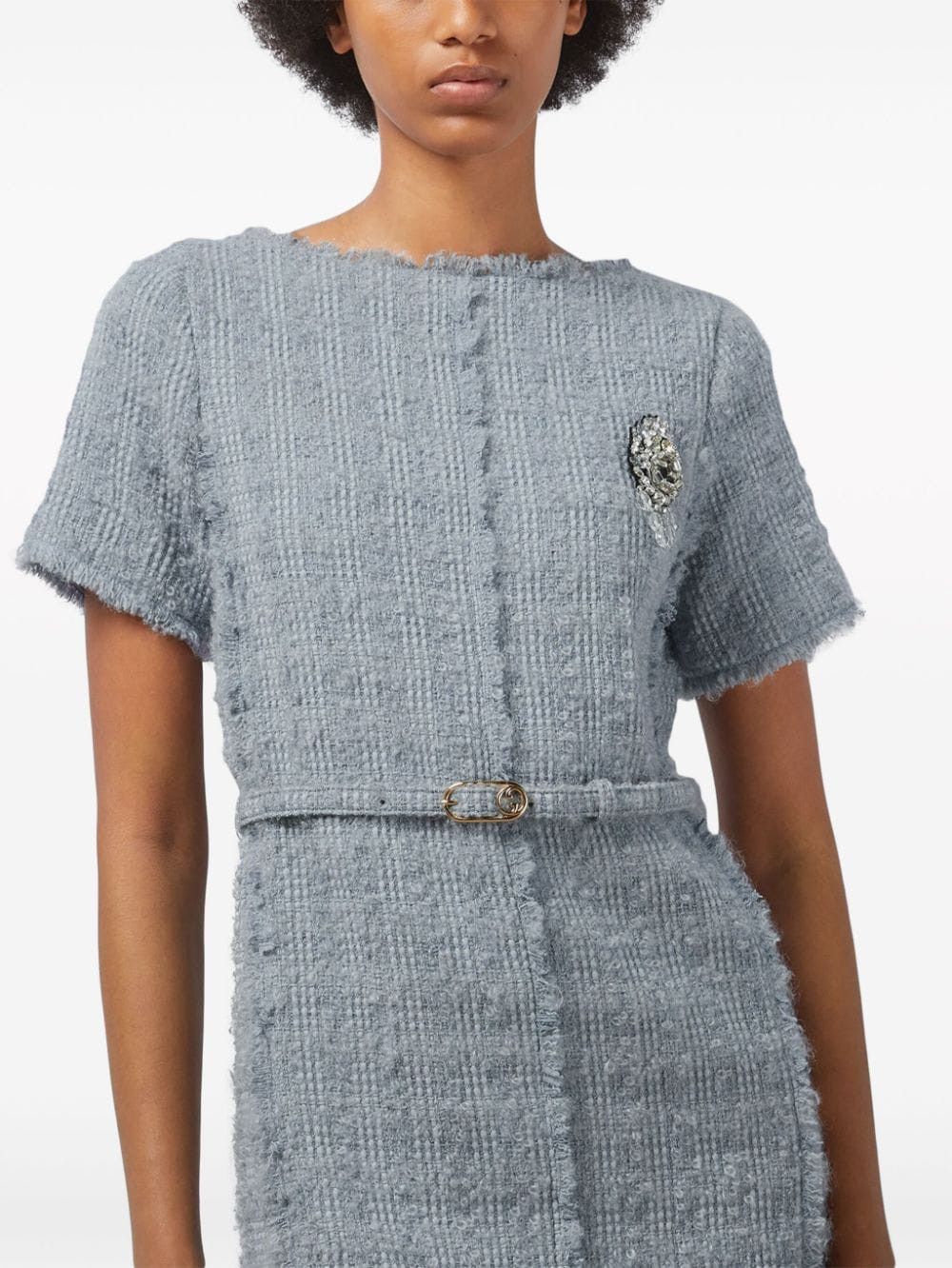 Gucci o1la5ras0526 Wool Tweed Dress With Brooch in Blue Size S / US 4 / IT 40 - 7 Thumbnail
