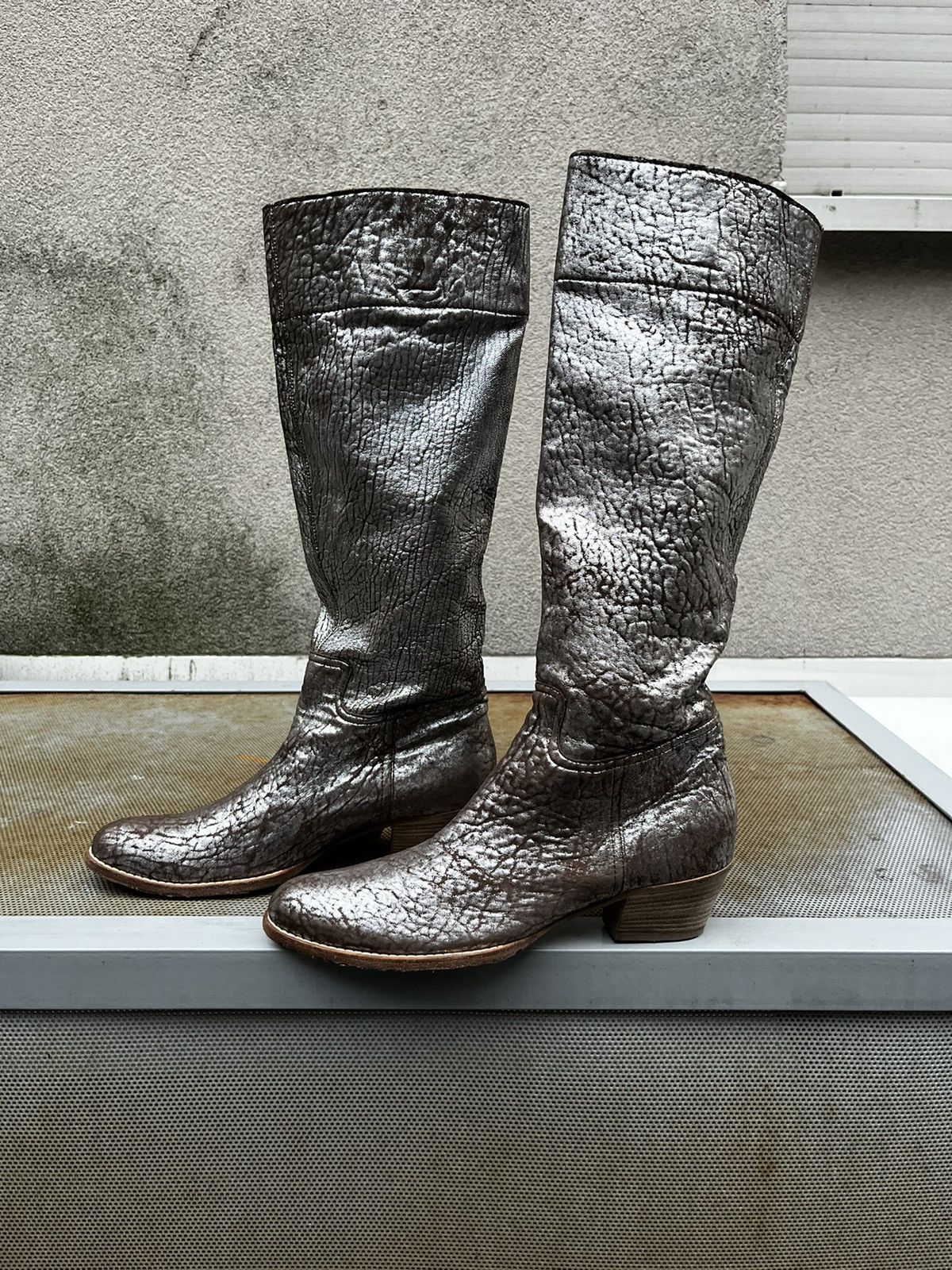 Miu Miu Miu Miu RUNWAY SS2004 Cowboy Riding Boots Silver Leather Y2K Size US 7.5 / IT 37.5 - 3 Thumbnail