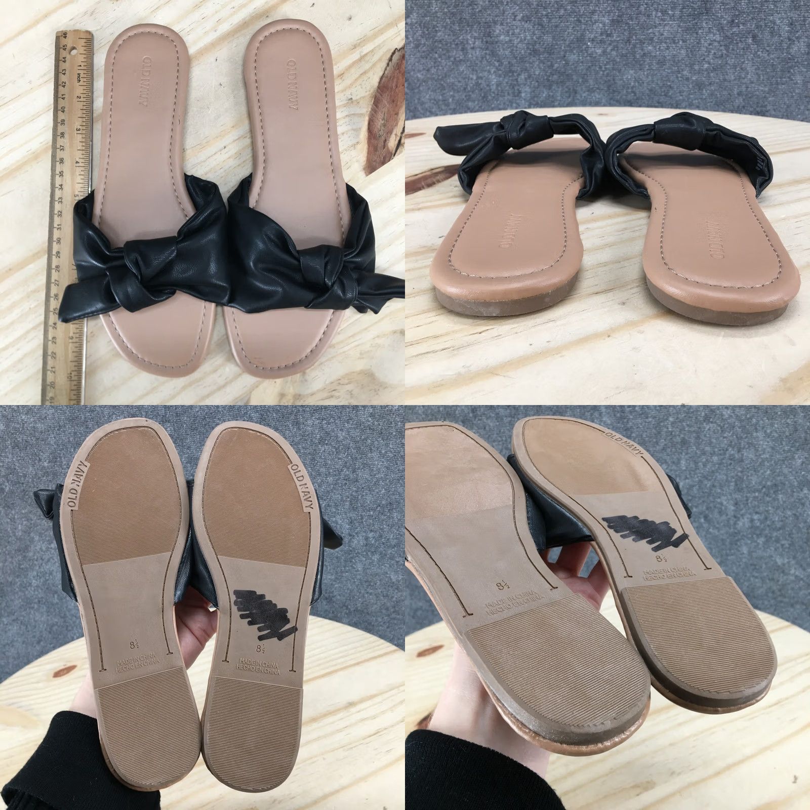 Old Navy Old Navy Sandals Womens 8.5 Knotted Strap Slide Slip On Flats Black Faux Leather Size US 9 / IT 39 - 8 Thumbnail