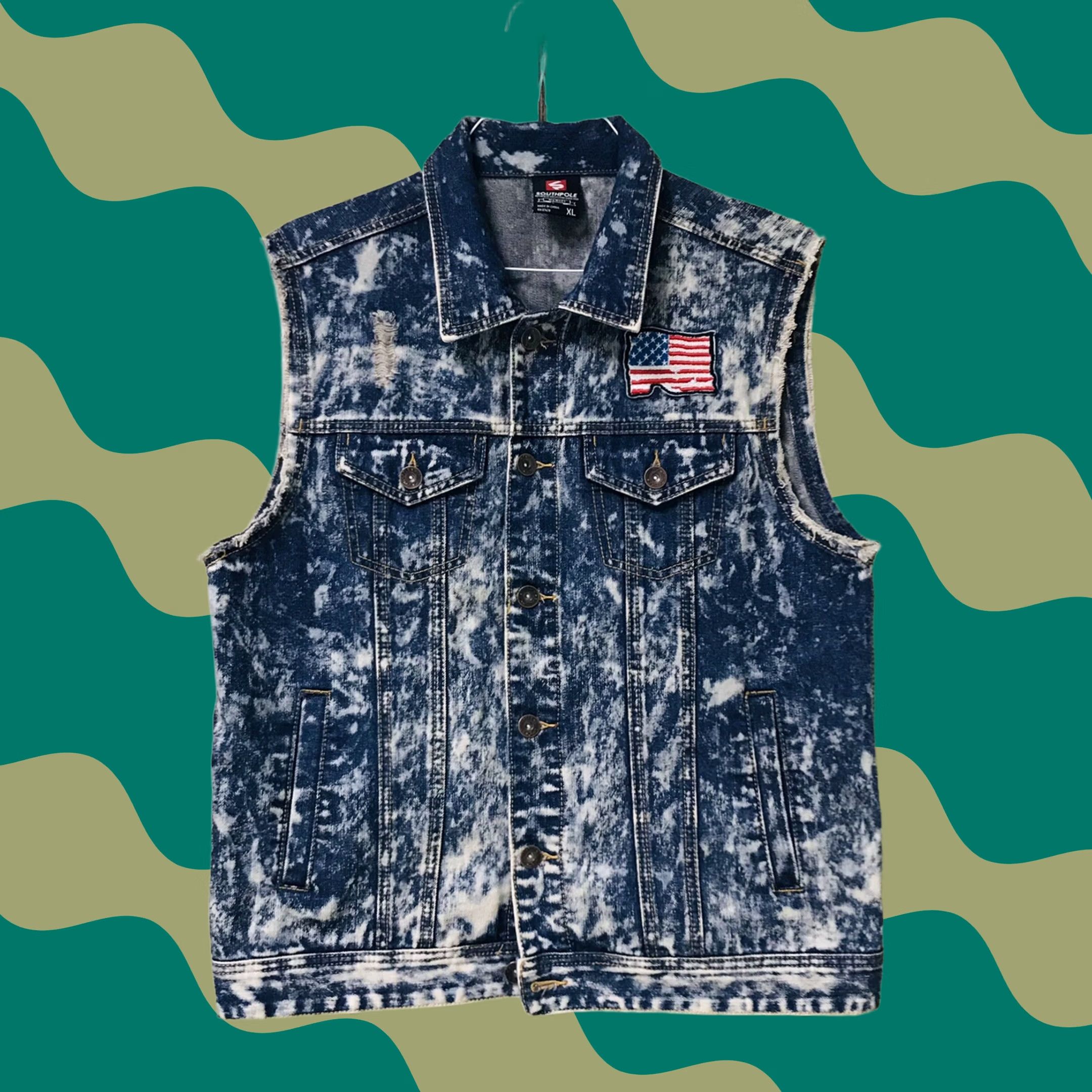 Southpole Southpole Men Blue Acid Wash Distressed USA Button-Up Denim Vest XL Shirt Vest Size US XL / EU 56 / 4 - 1 Thumbnail