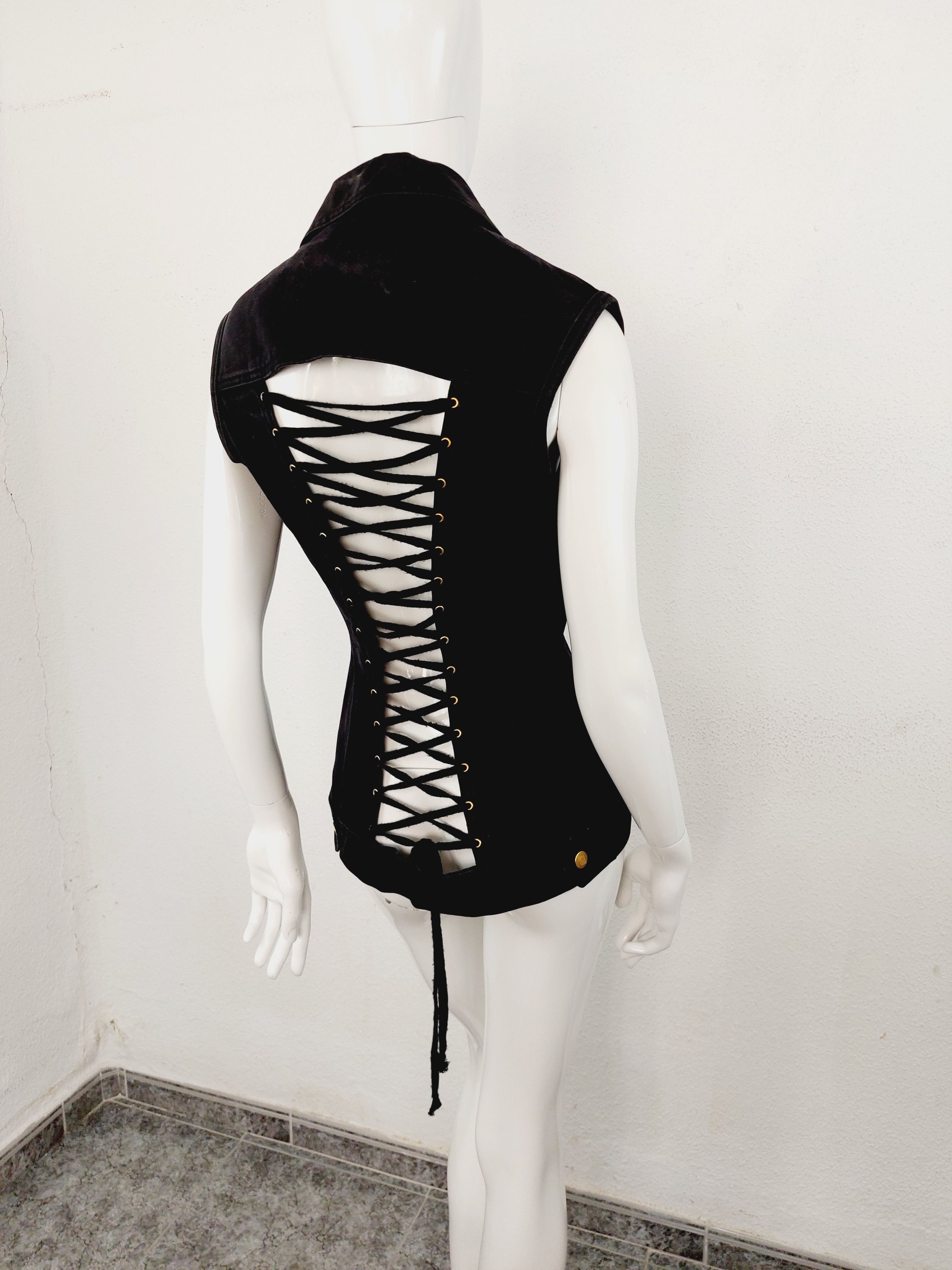 Jean Paul Gaultier Lace Up Coset Denim Vest Top Corset