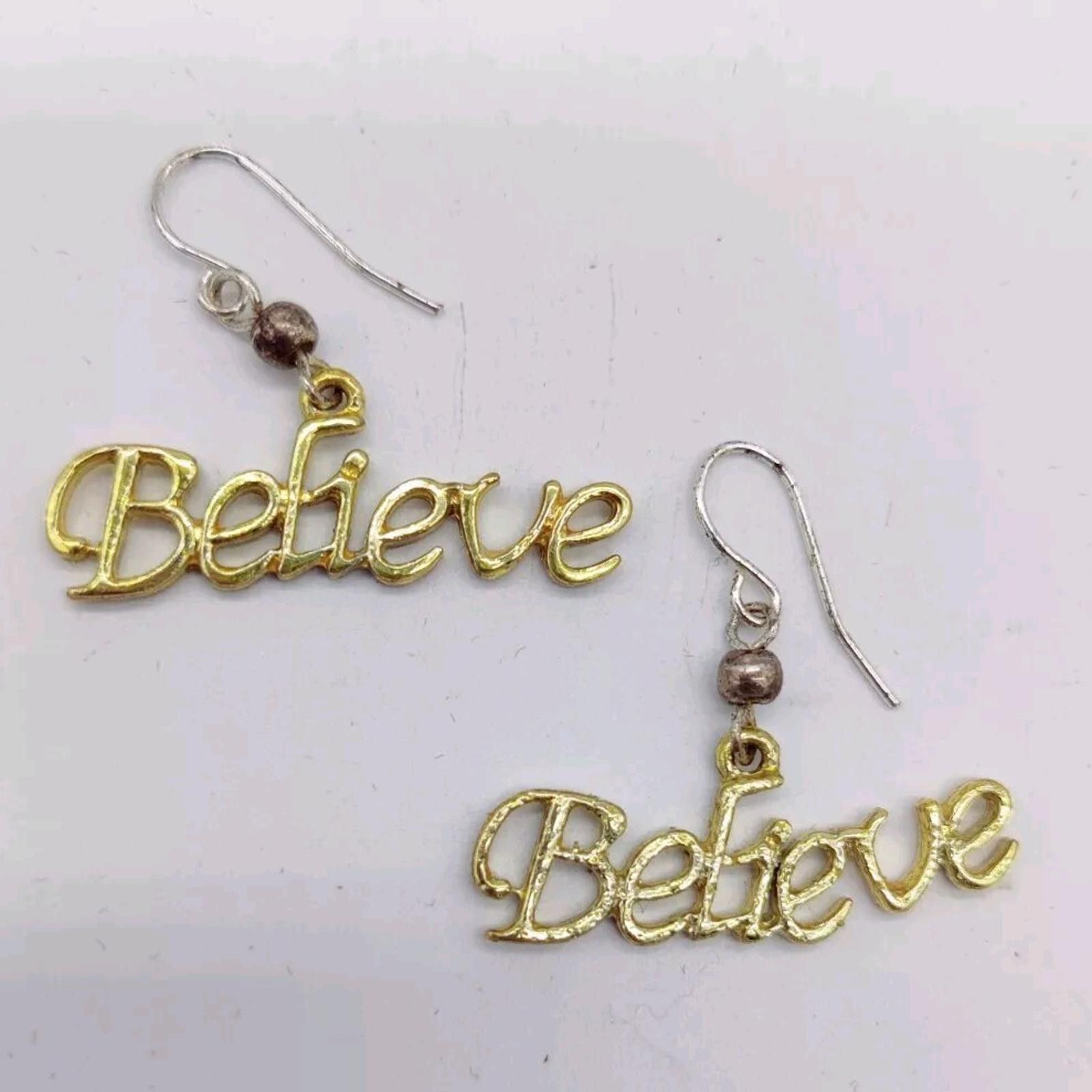 The Unbranded Brand BELIEVE Charm Earrings Gold Tone Pierced Hook Great For Chri Size ONE SIZE - 2 Thumbnail