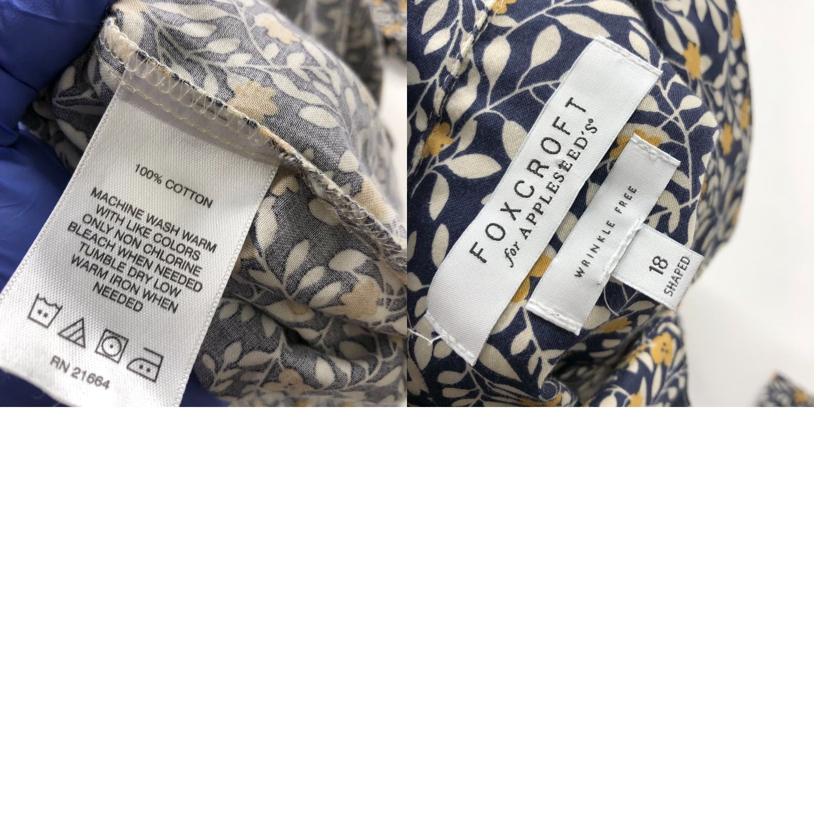 Vintage Foxcroft Shirt Blue Floral 18 Wrinkle Free Shaped Long Sleeve All Over Print Button-Up Casual Women's Size XXL / US 16-18 / IT 52-54 - 8 Thumbnail