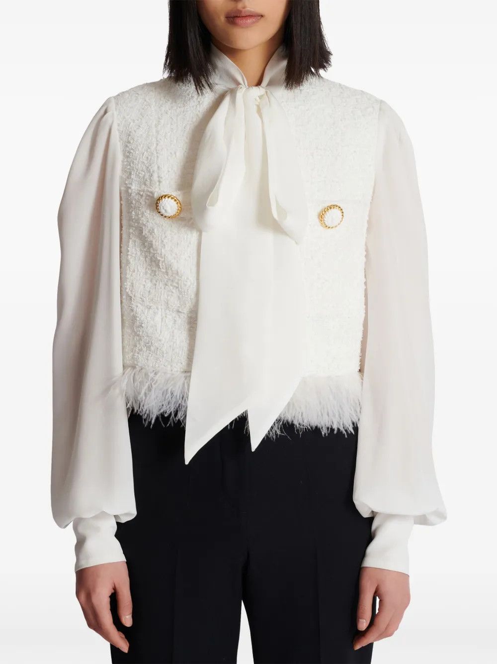 Balmain o1s1wg110825 Panelled Tweed Jacket in White Size XL / US 12-14 / IT 48-50 - 2 Thumbnail