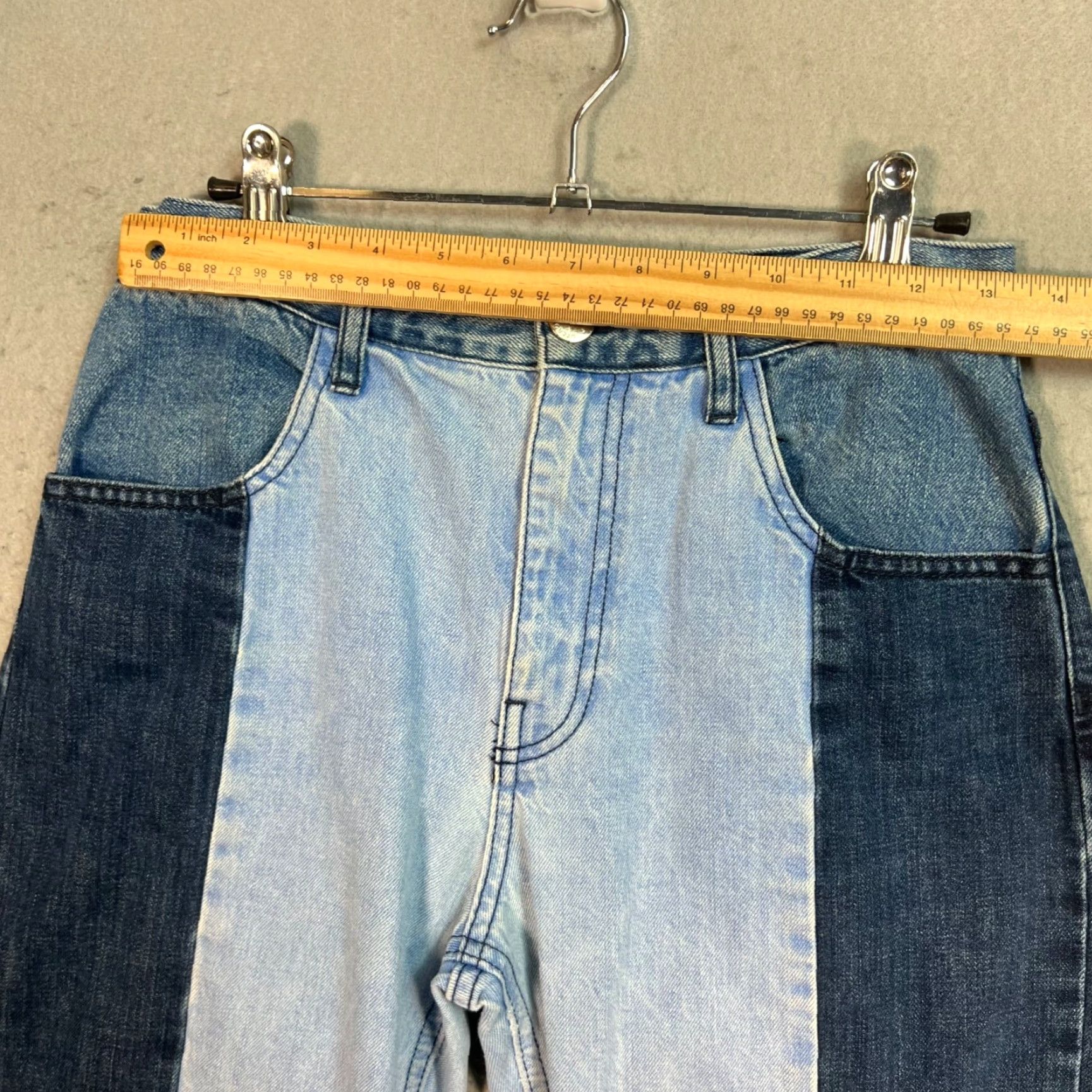 Vintage Uterque Jeans Womens Patchwork Denim High Waist Straight Leg Size 28 Blue Cotton 5-Pocket Denim Jeans Womens Band Size 28" / US 6 / IT 42 - 6 Thumbnail