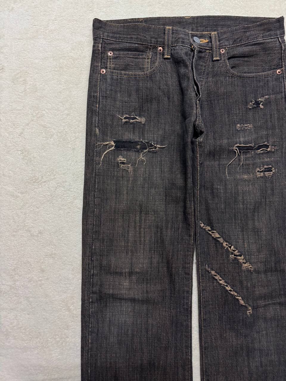 Japanese Brand INSANE 90s Japanese SICK Distressed Ripped Dark Mudwash Jean Size US 29 - 4 Thumbnail