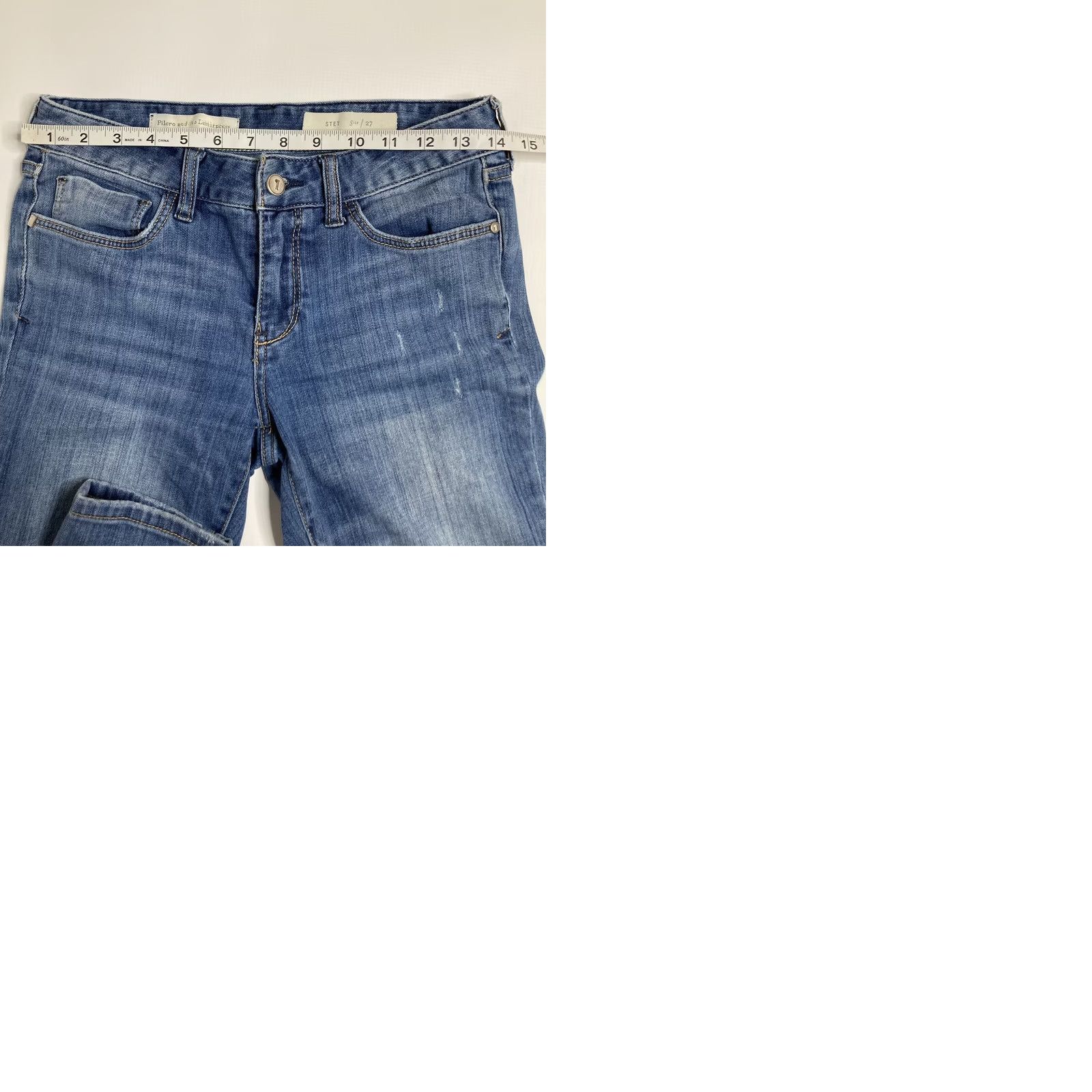 Anthropologie VINTAGE Pilcro and the Letterpress Stet Skinny Jeans Blue Size 27 Stretch Low Rise Women Regular 5-Pocket Denim Bohemian City American Jeans Size 27" / US 4 / IT 40 - 9 Thumbnail