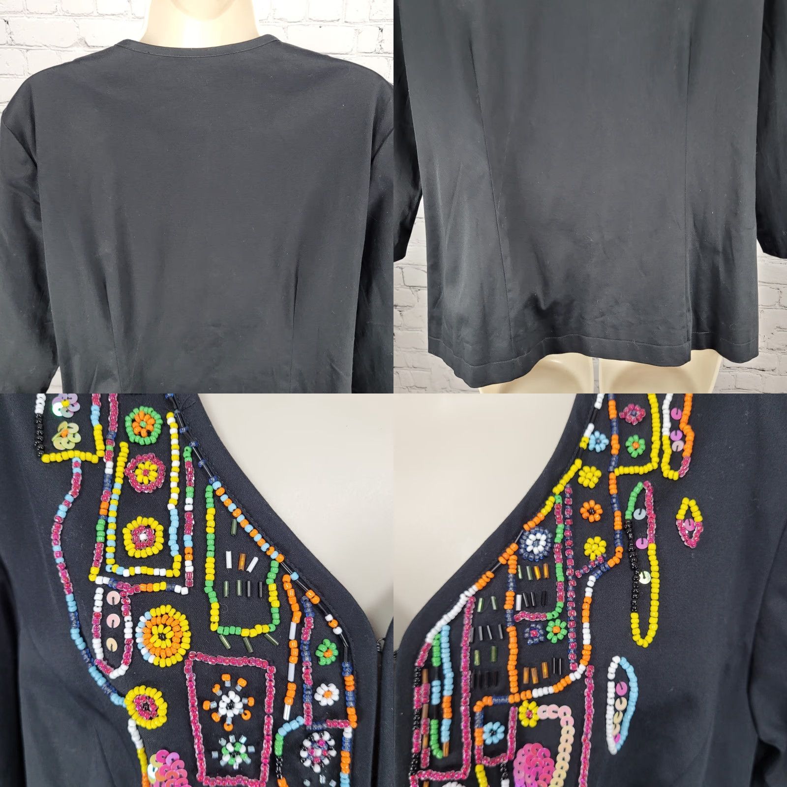 Vintage ADDITIONS By Chico's Black Beaded Embellished 3/4 Sleeve Jacket Size 2 US 12 Size XS / US 0-2 / IT 36-38 - 8 Thumbnail