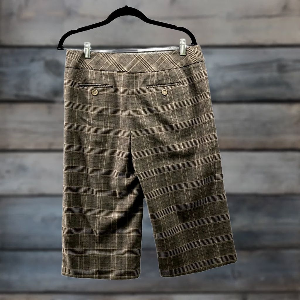 Loft LOFT Marisa Wide Leg Crop Dress Pants Womens 8P Brown Plaid Wool Blend Buckle Size 30" / US 8 / IT 44 - 1 Thumbnail
