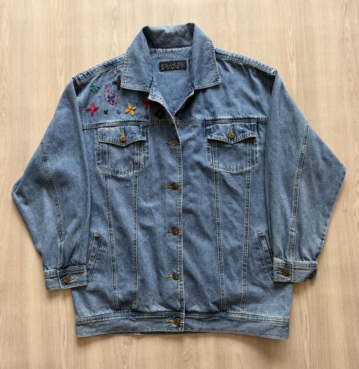 Vintage 90s Claus Sport Denim Jacket Custom Hand Embroidery Sz L Size L / US 10 / IT 46 - 1 Thumbnail