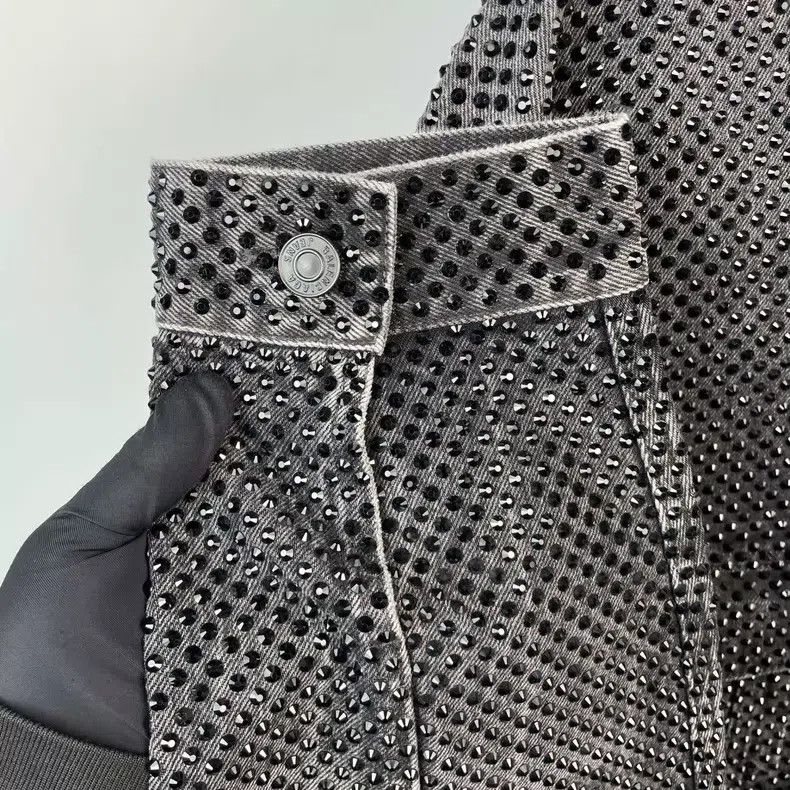 Balenciaga Balenciaga Diamond-Studded Oversized Denim Jacket Black Size US S / EU 44-46 / 1 - 4 Thumbnail