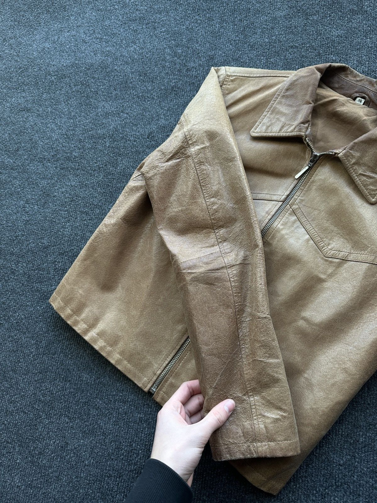 Other 🚨Y2K RICK OWENS TYPE DIRTY SLIM FIT ZIP LEATHER JACKET Size XS / US 0-2 / IT 36-38 - 6 Thumbnail