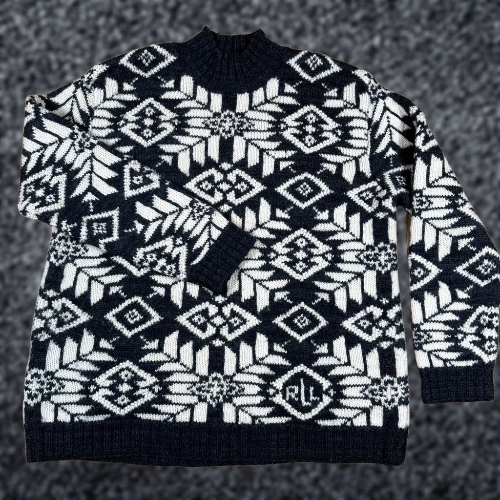 Ralph Lauren VINTAGE Ralph Lauren Sweater Mock Neck Wool Aztec Nordic Handknit Mens L Ivory Pullover Aztec Mens L Wool Sweater Size L / US 10 / IT 46 - 1 Thumbnail
