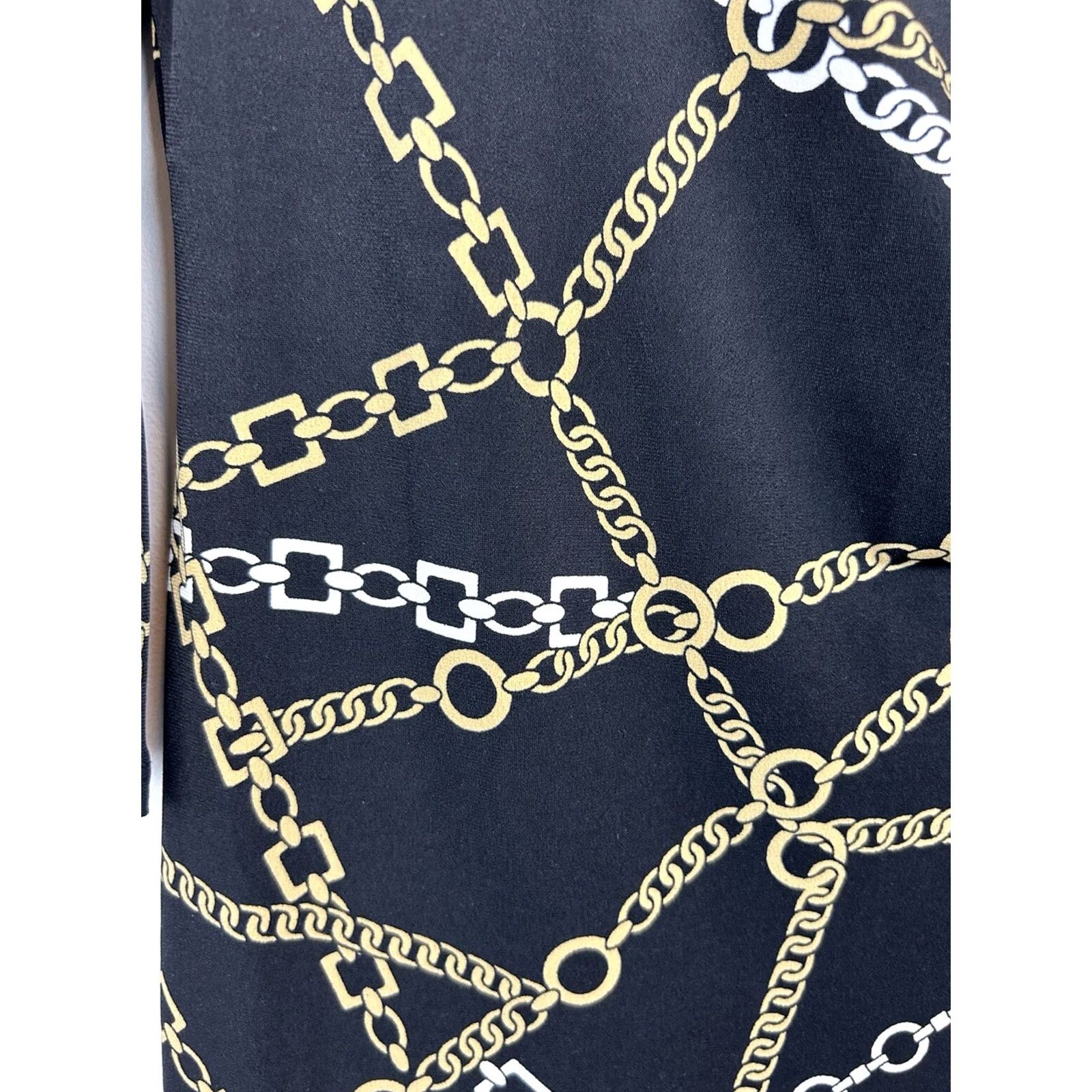 Vintage Chico's Chain Print Midi Dress Womans Small Black Faux Wrap Stretch Equestrian Old Money Dress Size S / US 4 / IT 40 - 5 Thumbnail