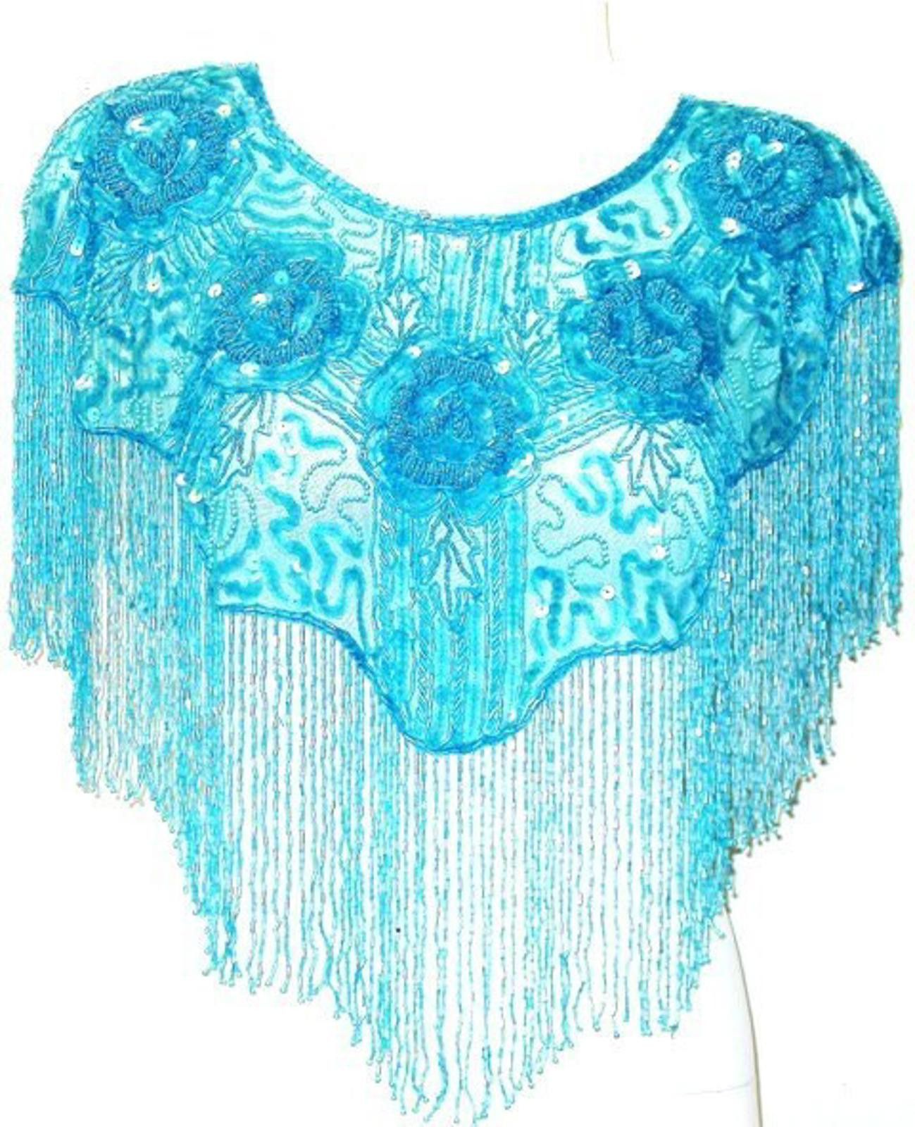 Designer Sequin Scarf Shawl with Fringes Turquoise Size ONE SIZE - 1 Preview