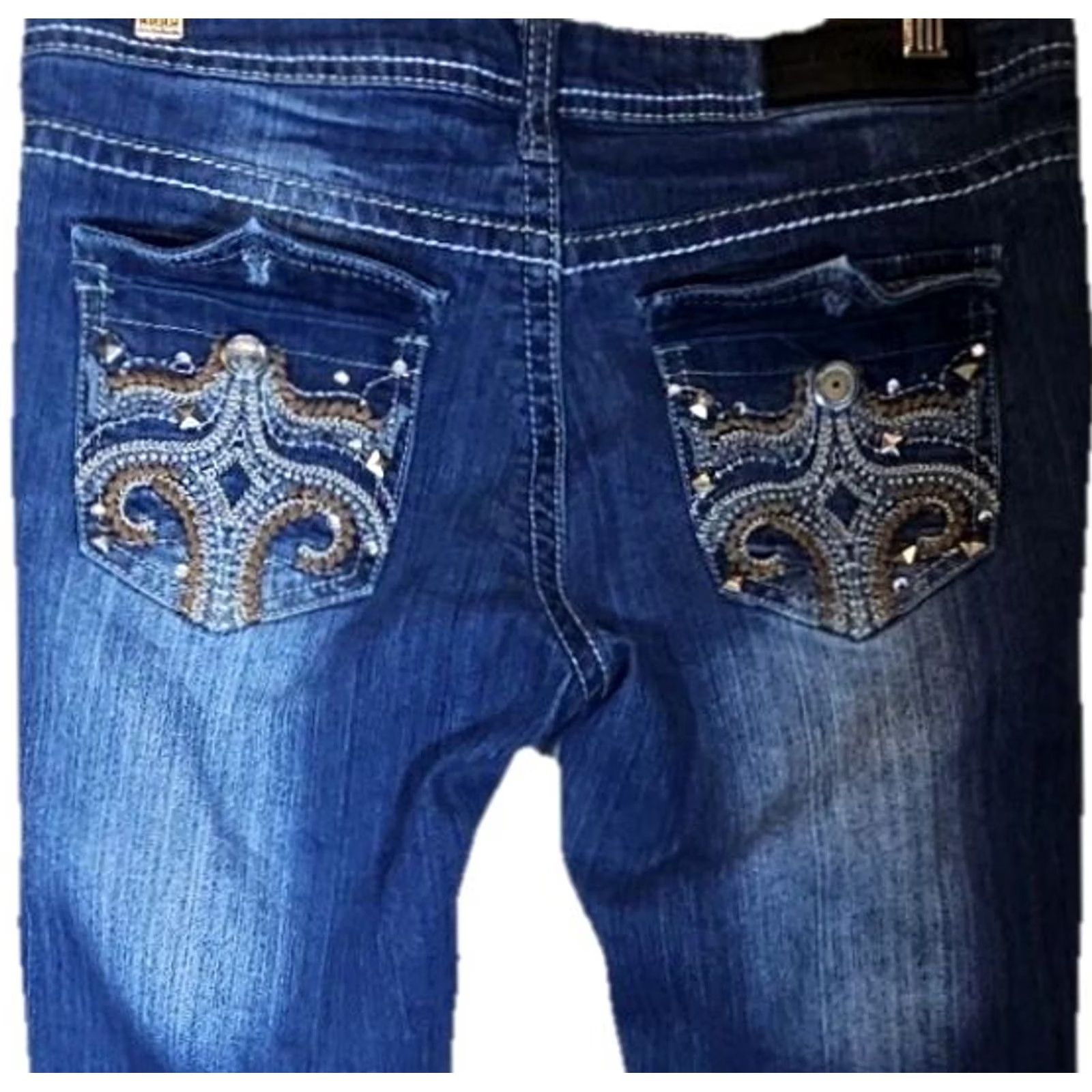 Vintage Twenty One Y2K Bootcut Jeans Distressed Rhinestone Button Flare Juniors Size 25" / US 0 / IT 36 - 6 Thumbnail