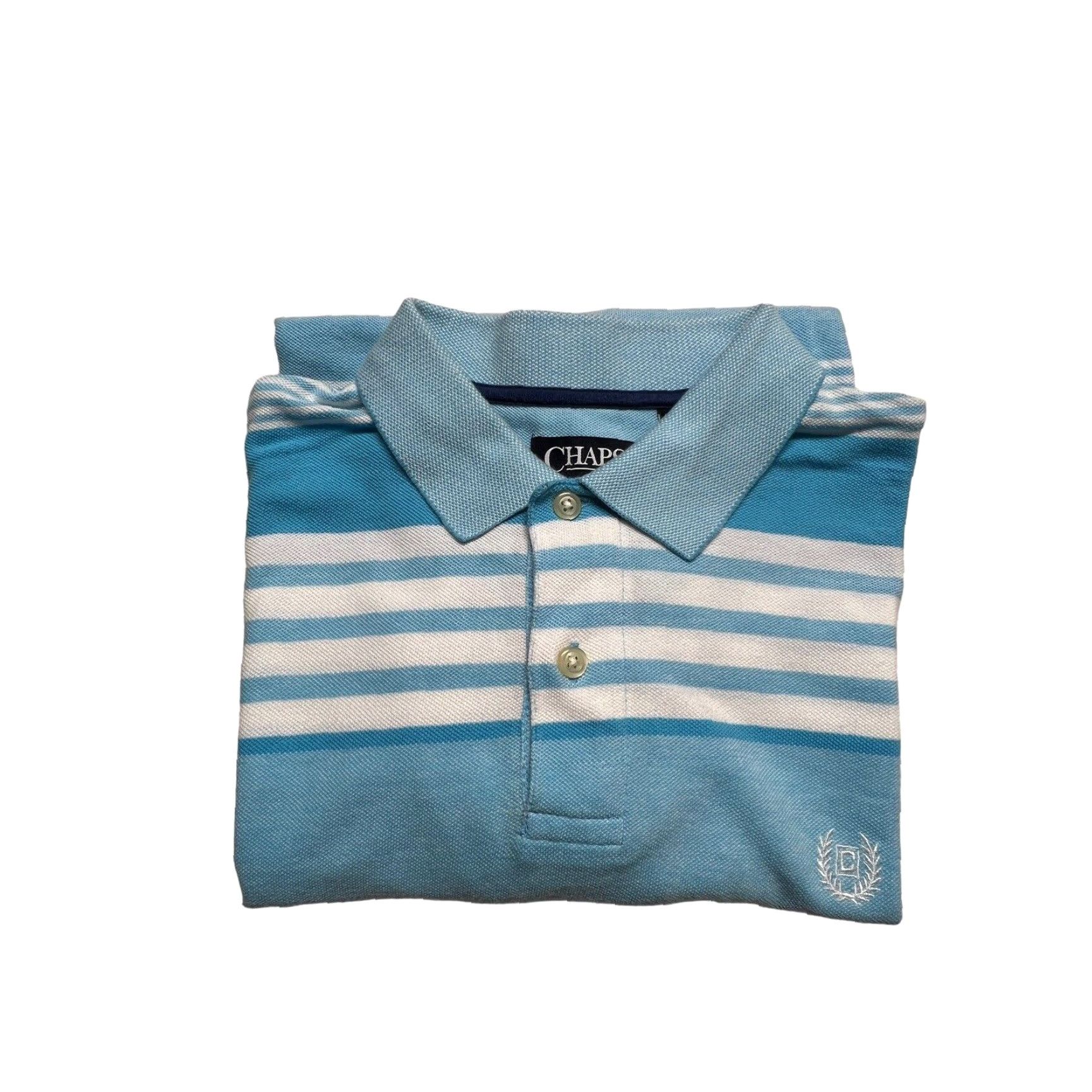 Chaps CHAPS Polo Shirt Mens Large Blue White Striped Collared Cotton Natural Stretch Golf Size US L / EU 52-54 / 3 - 4 Thumbnail