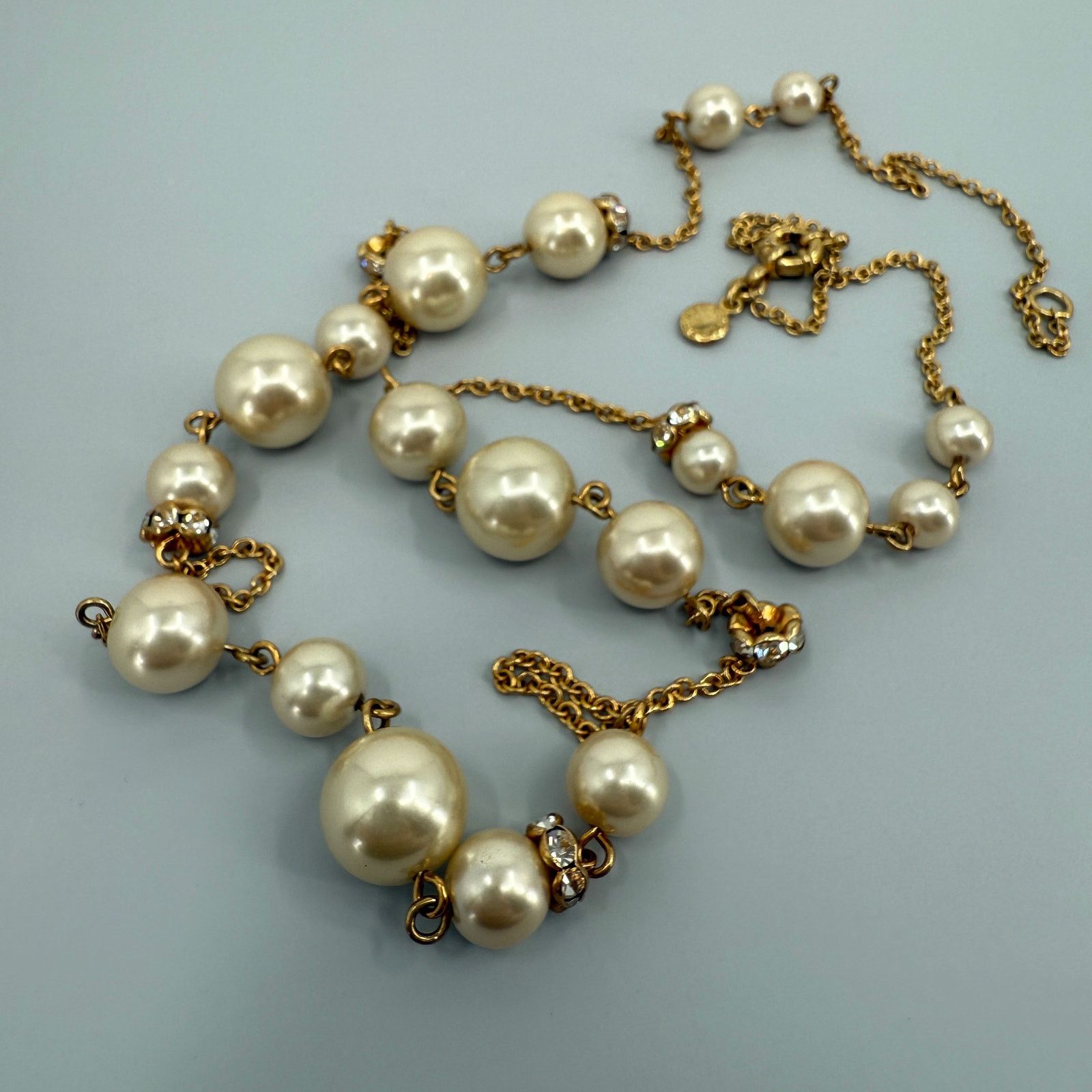 J.Crew J Crew Long Necklace Simulated Pearl Rhinestone Stations Size ONE SIZE - 5 Thumbnail