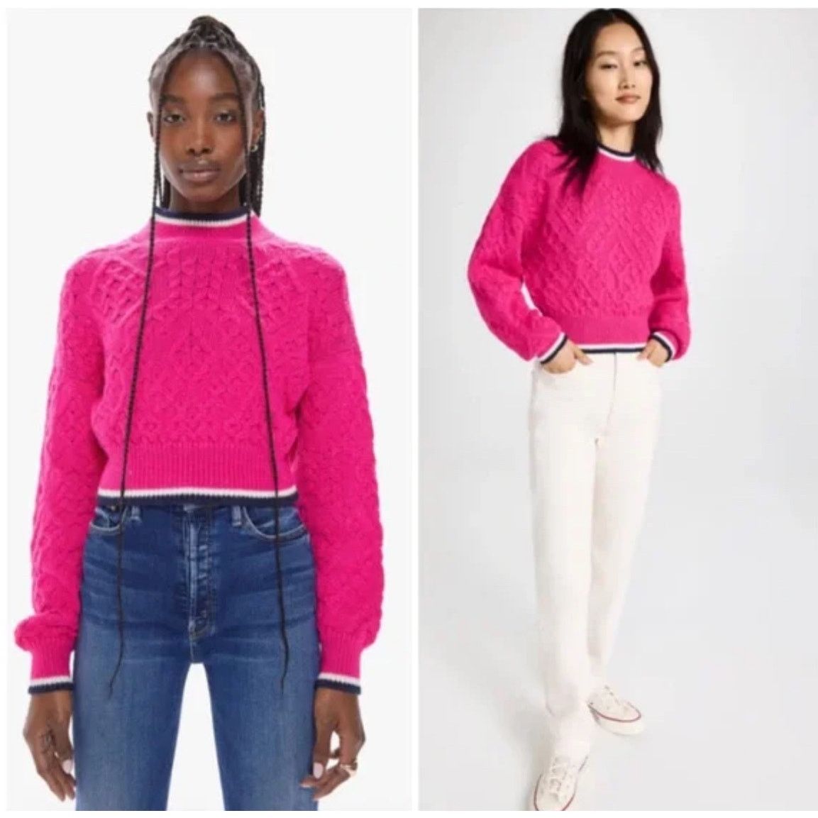 MOTHER Mother The Mock Neck Pink Cable Knit Cropped Jumper Sweater Size M / US 6-8 / IT 42-44 - 1 Thumbnail
