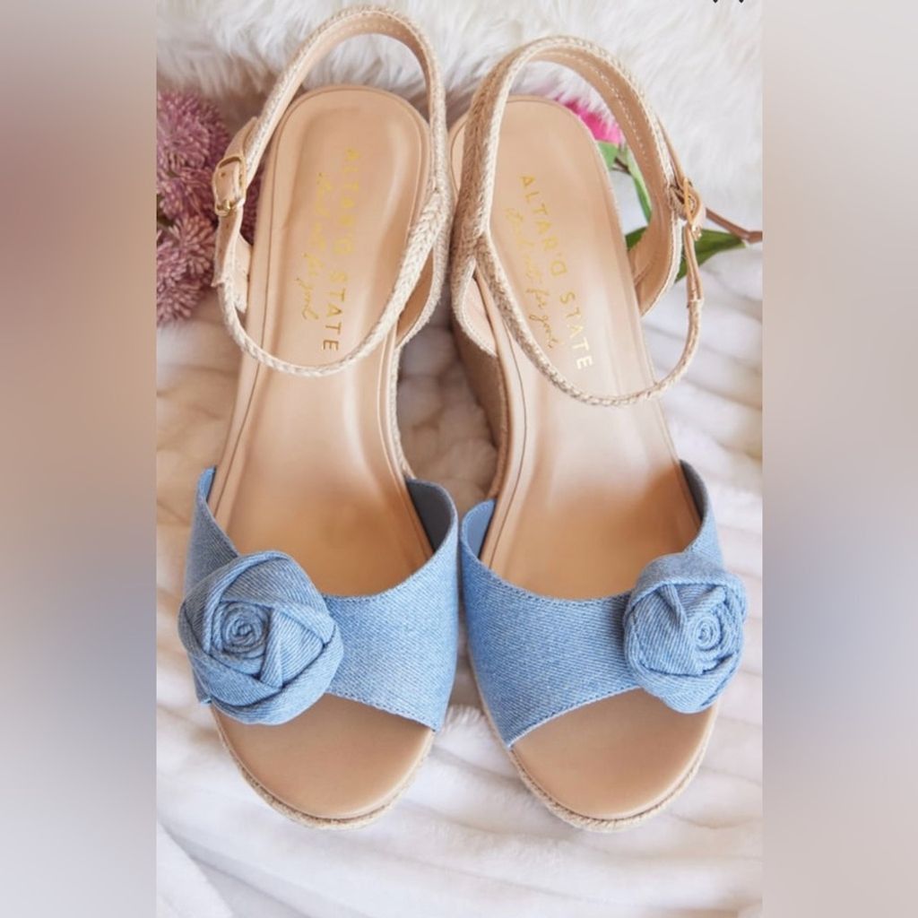 Express NEW w/tags (NWT) Express Blue 4” Rosie Denim Wedges Size 10 Size US 10 / IT 40 - 3 Thumbnail