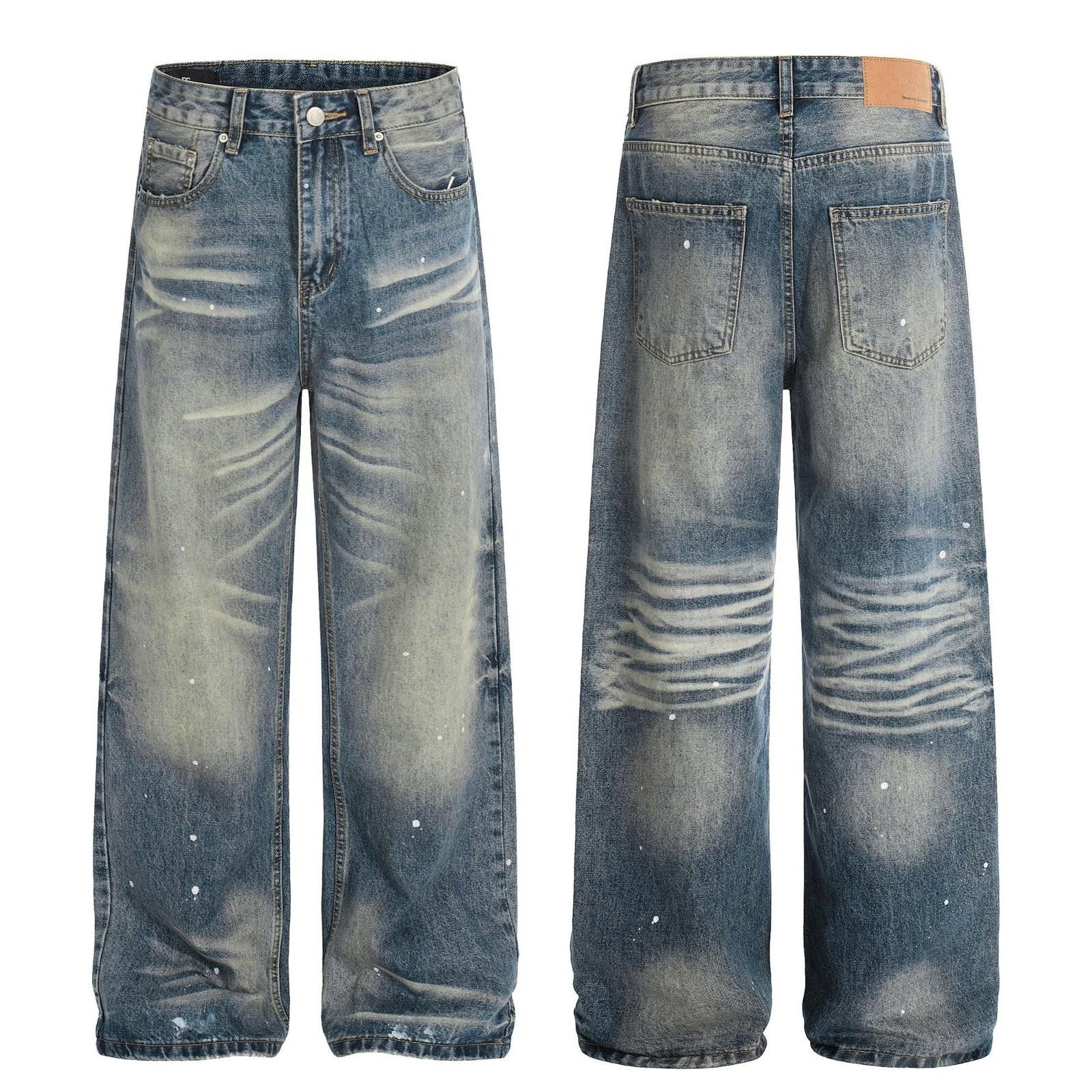 Jean Blue Wide Leg Distressed Denim Jeans, Baggy Fit Size US 33 - 5 Thumbnail