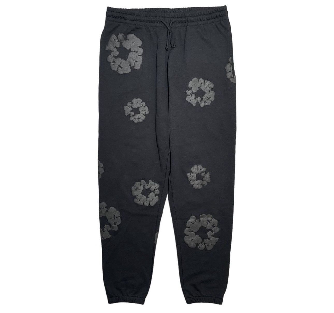 image of Denim Tears Black Mono Cotton Wreath Sweatpants, Men's (Size 38)