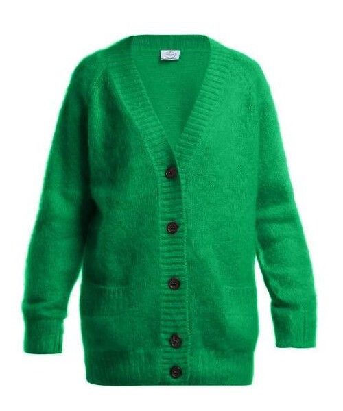 image of Prada x Raf Simons- V Neck Oversized Mohair Cardigan in Green, Men's (Size Large)